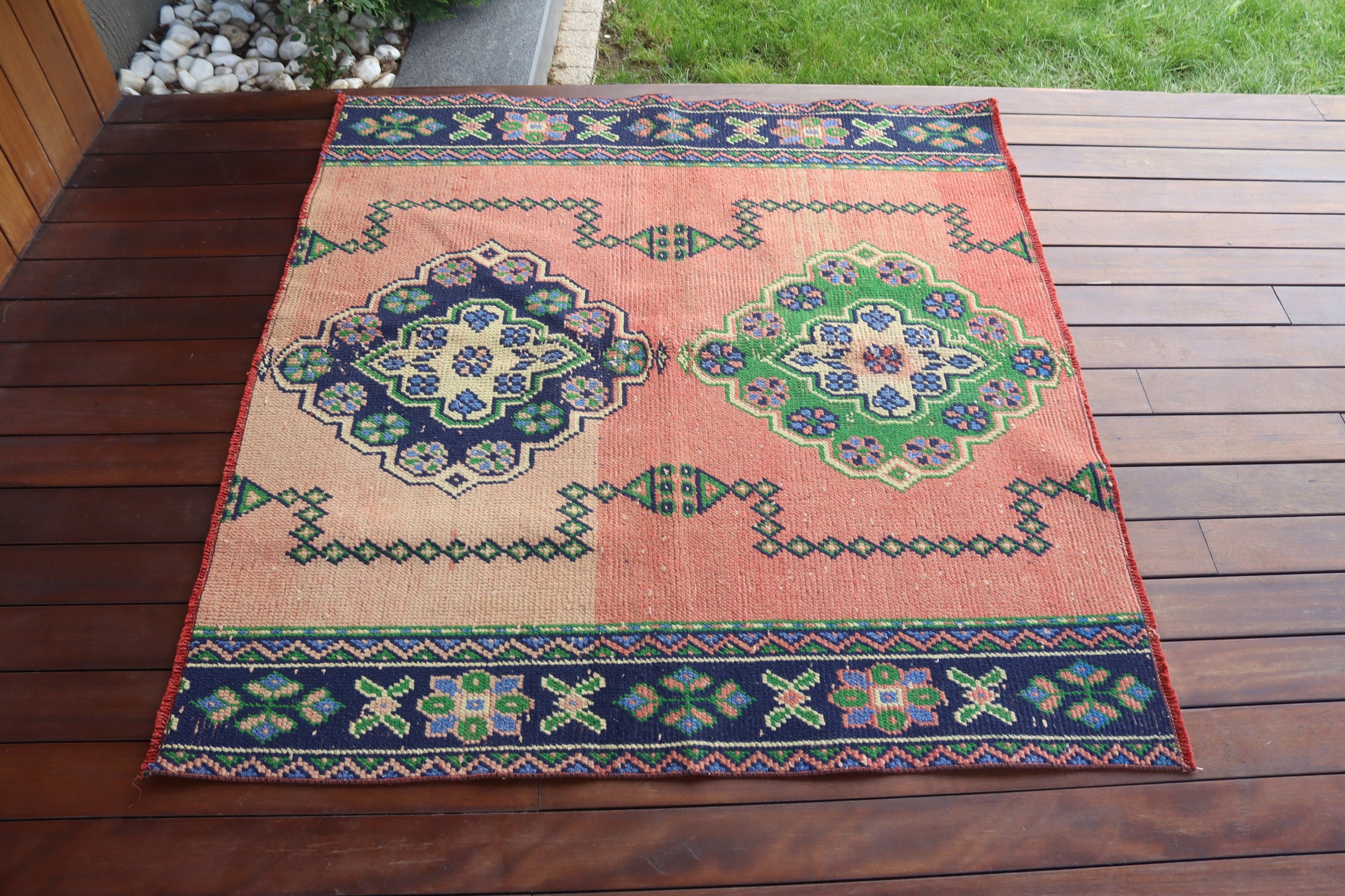 Vintage Halı, Türk Halısı, Sanatsal Halı, 4,3x4 ft Aksan Halısı, Lüks Halılar, Boho Halısı, Yer Halısı, Mutfak Halısı, Mavi Antika Halılar, Çocuk Halısı