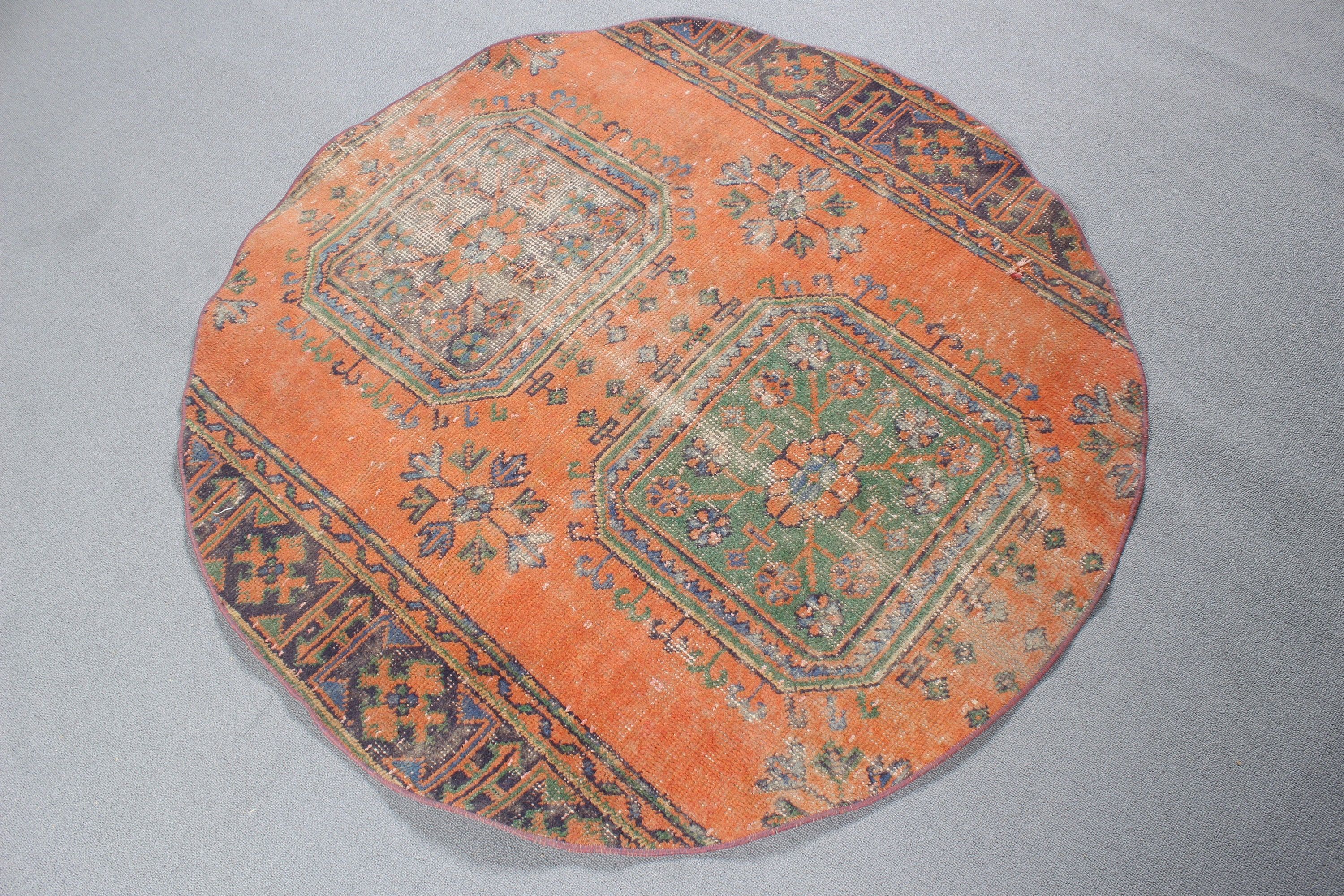 Orange Home Decor Rugs, Vintage Rug, Turkish Rugs, Vintage Decor Rugs, Decorative Rug, Kitchen Rugs, 4.2x4.3 ft Accent Rugs