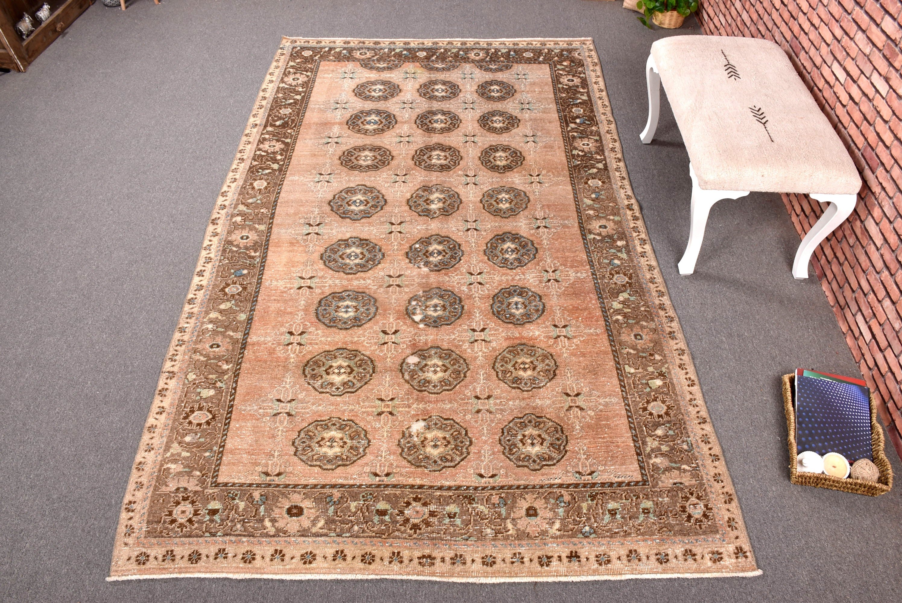 Büyük Oushak Halı, Turuncu Açıklama Halısı, 5,4x9,4 ft Büyük Halılar, Vintage Halı, Salon Halıları, Nötr Halı, Modern Halı, Türk Halısı, El Yapımı Halılar