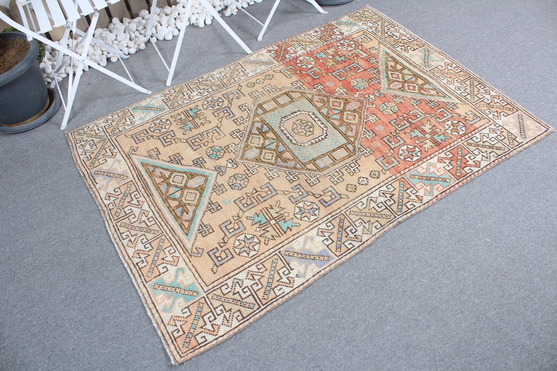 Giriş Halısı, Vintage Halı, Oushak Halıları, Fas Halıları, Yatak Odası Halıları, Mutfak Halıları, 4x5.3 ft Accent Halı, Bej Yatak Odası Halısı, Türk Halıları