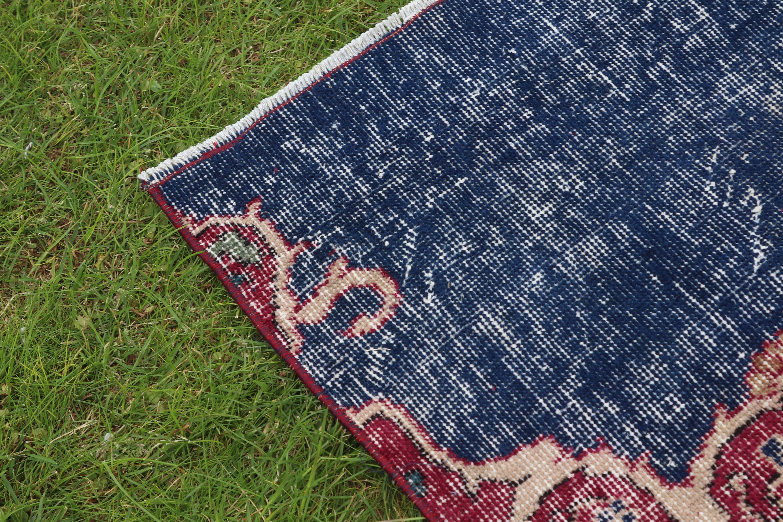 Blue Anatolian Rug, Car Mat Rug, Vintage Rugs, Bath Rugs, 2.2x5.2 ft Small Rug, Rugs for Car Mat, Turkish Rug, Oushak Rug, Luxury Rug