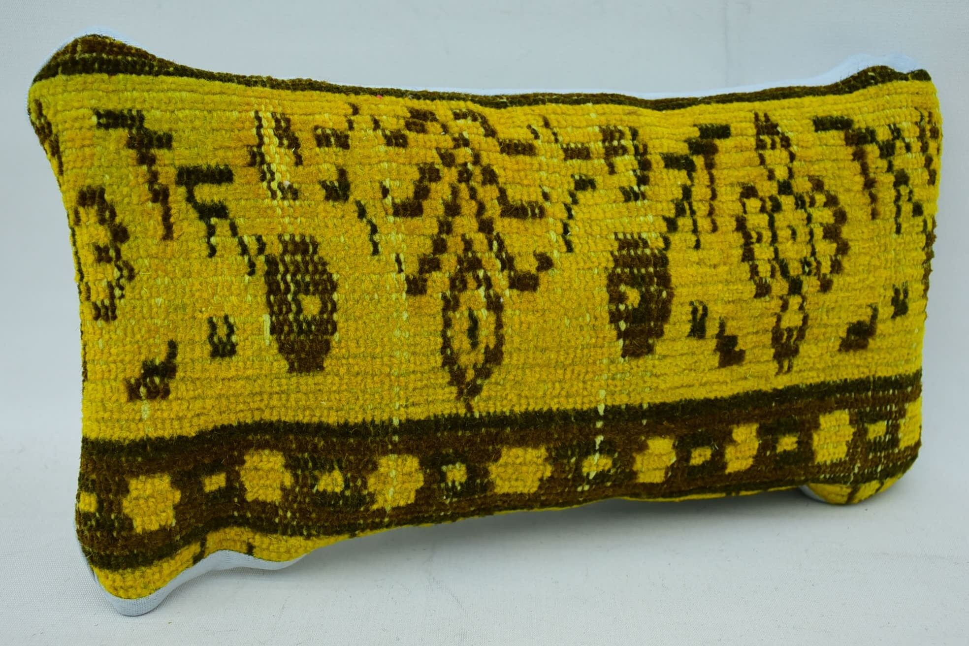 Couch Cushion Case, Home Decor Pillow, Handmade Pillow Case, Ethnical Kilim Rug Pillow, Pillow for Sofa, 8"x16" Yellow Cushion Cover