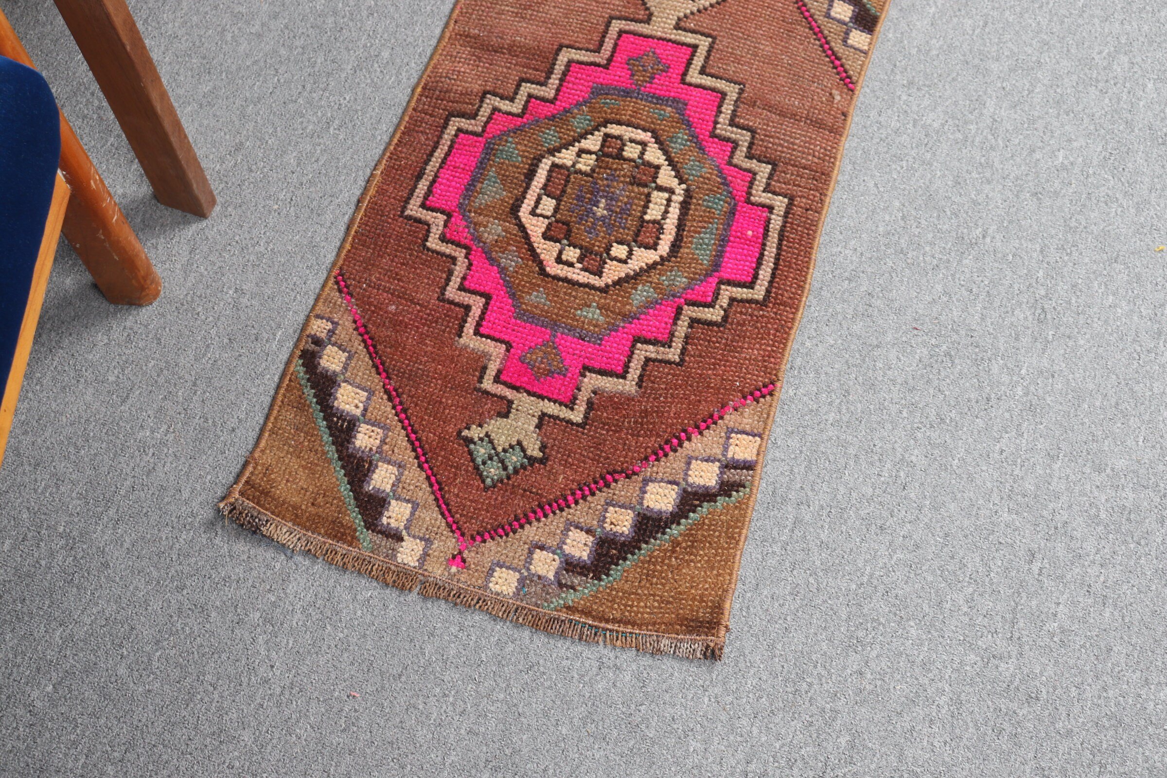 Kitchen Rugs, Vintage Rug, Turkish Rug, Brown Floor Rug, Bedroom Rugs, 1.4x2.7 ft Small Rug, Rugs for Entry, Cool Rugs