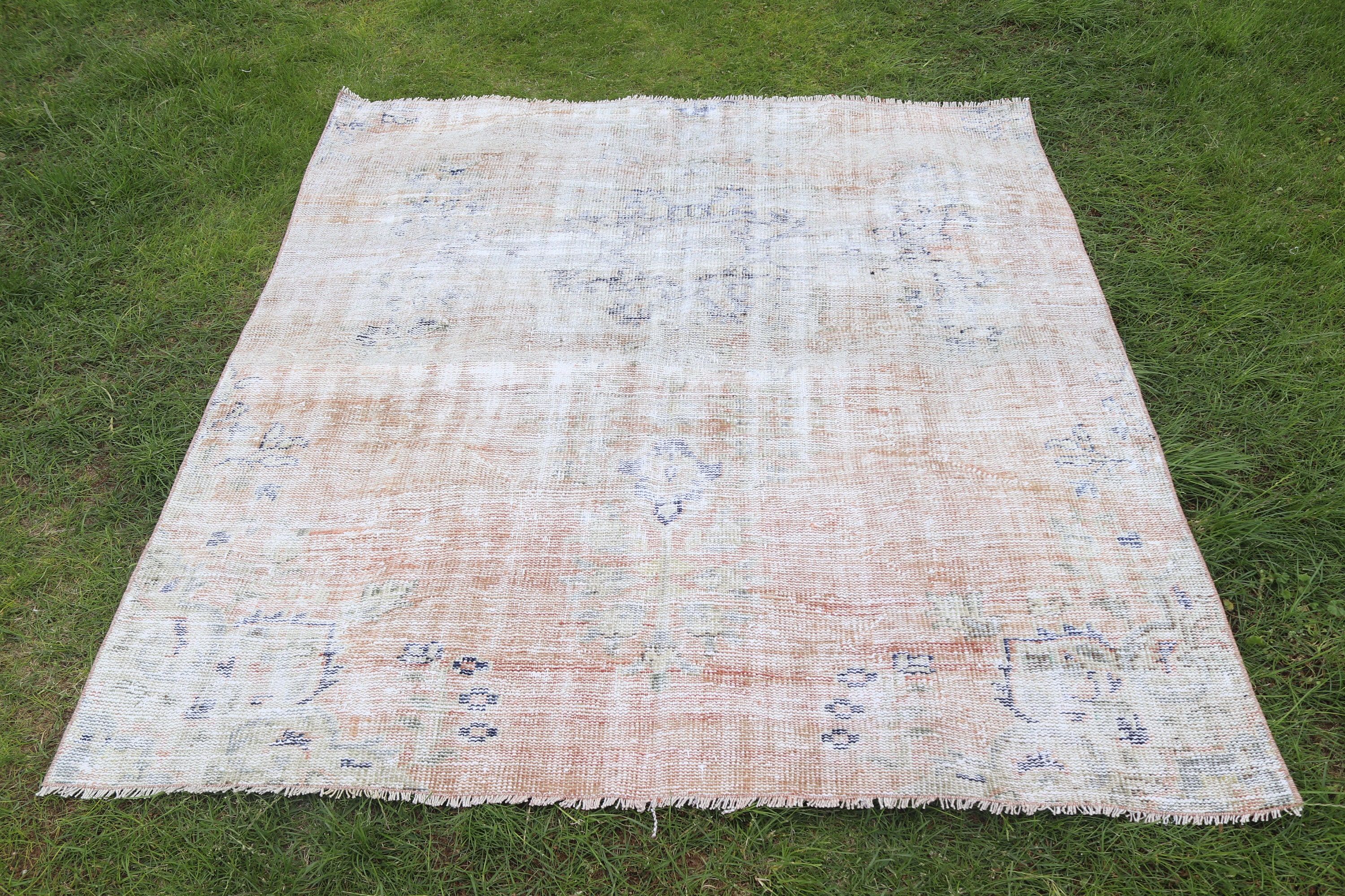 4.8x5.2 ft Area Rug, Neutral Rugs, Indoor Rugs, Oushak Area Rug, Handwoven Rug, Beige Moroccan Rugs, Turkish Rugs, Vintage Rug, Exotic Rug