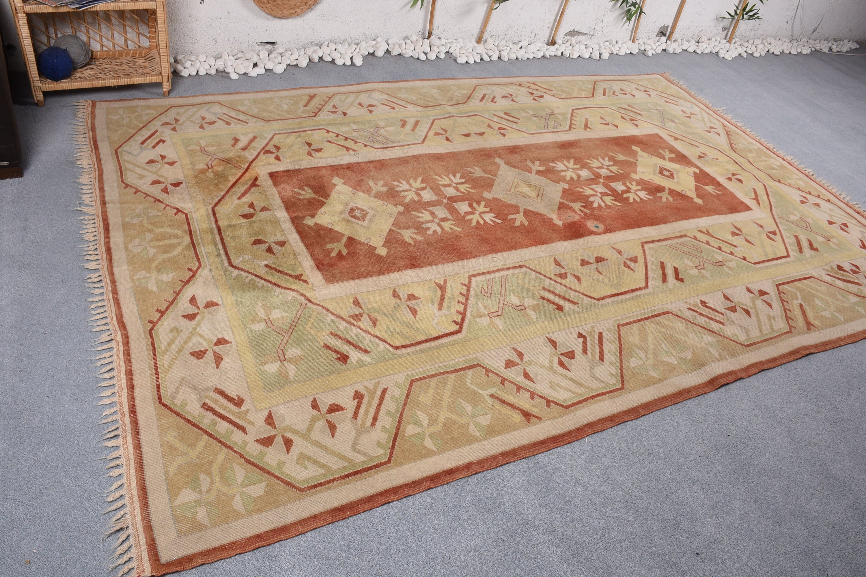 Outdoor Rug, Red Antique Rug, 6.5x9.7 ft Large Rug, Turkish Rug, Anatolian Rug, Living Room Rugs, Floor Rug, Dining Room Rug, Vintage Rug