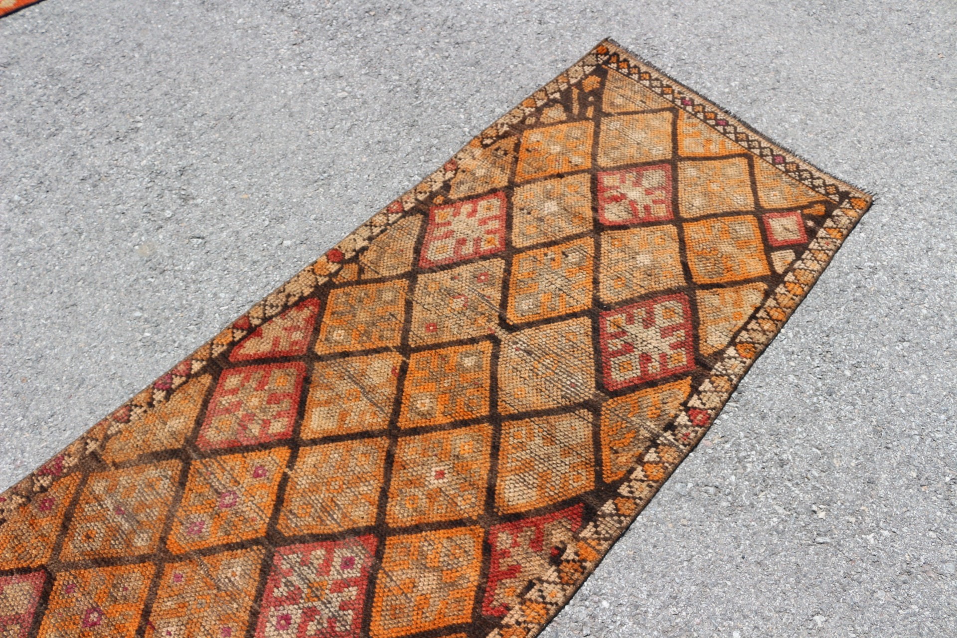 Oryantal Halı, Vintage Halı, Oushak Halı, Kahverengi 2.7x12.6 ft Runner Halı, Etnik Halılar, Türk Halıları, Mutfak Halıları, Koridor Halısı