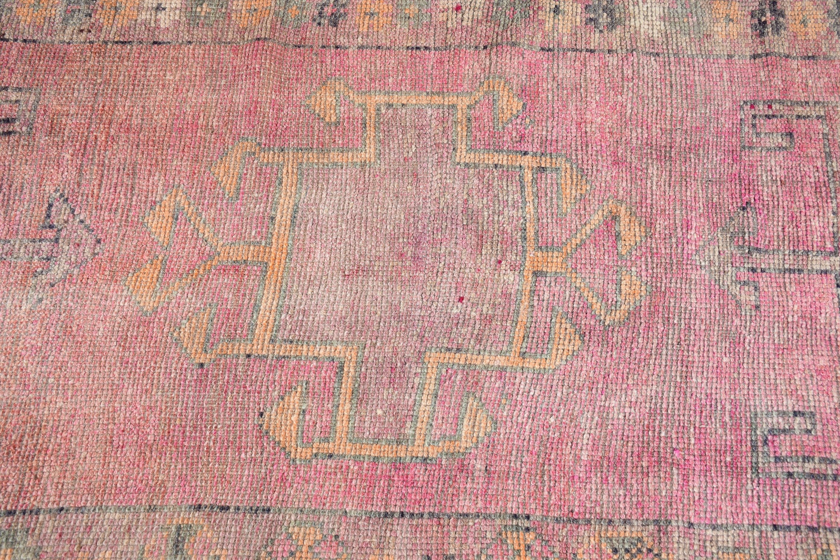 Antique Rug, Rugs for Kitchen, Vintage Rug, Floor Rugs, 2.9x13.4 ft Runner Rug, Pink Oushak Rug, Turkish Rugs, Stair Rug, Corridor Rug