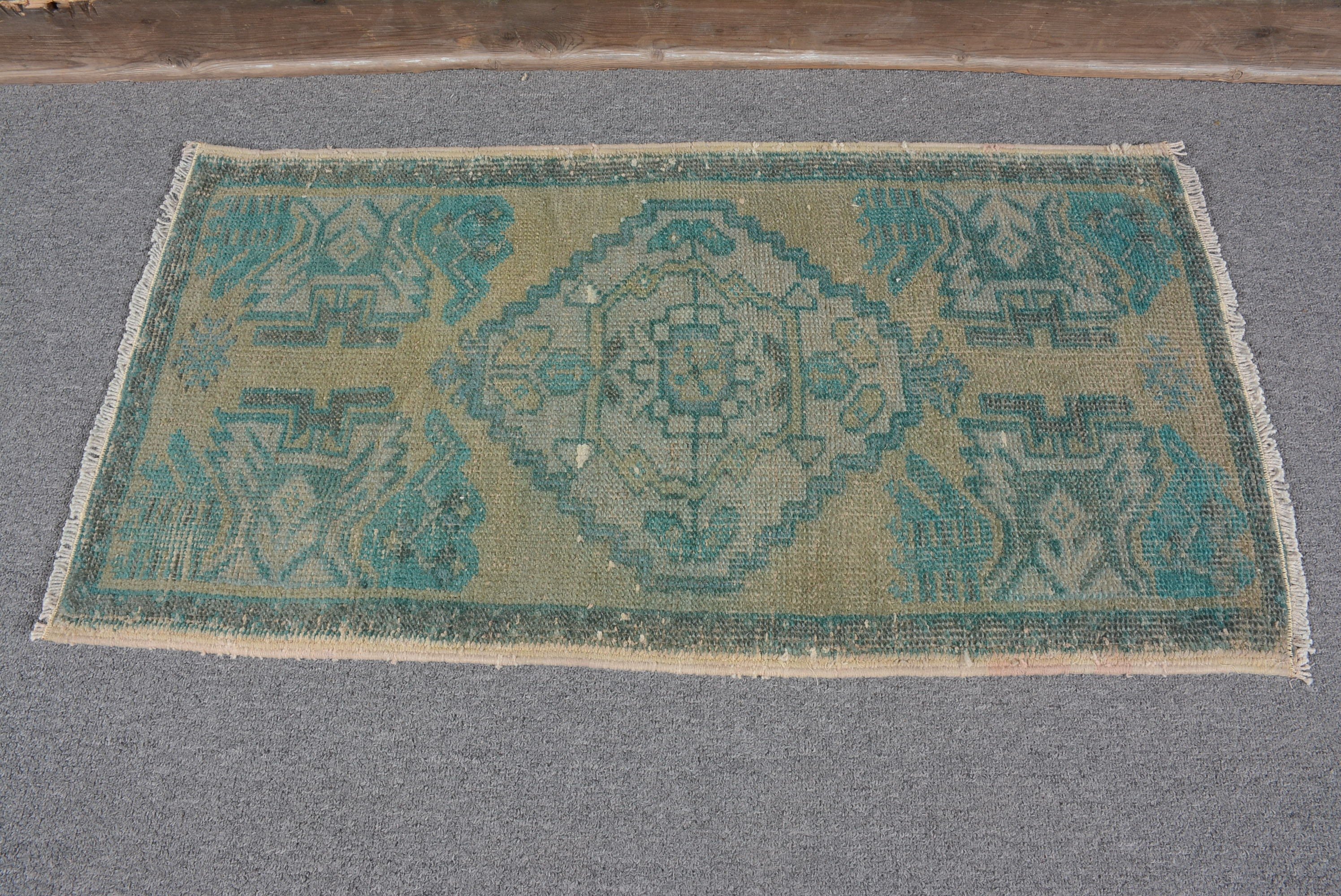 Yeşil Oushak Halı, 1.5x2.9 ft Küçük Halı, Oryantal Halılar, Türk Halısı, Giriş Halısı, Havalı Halı, Vintage Halı, Duvara Asılı Halılar, Kapı Paspası Halıları