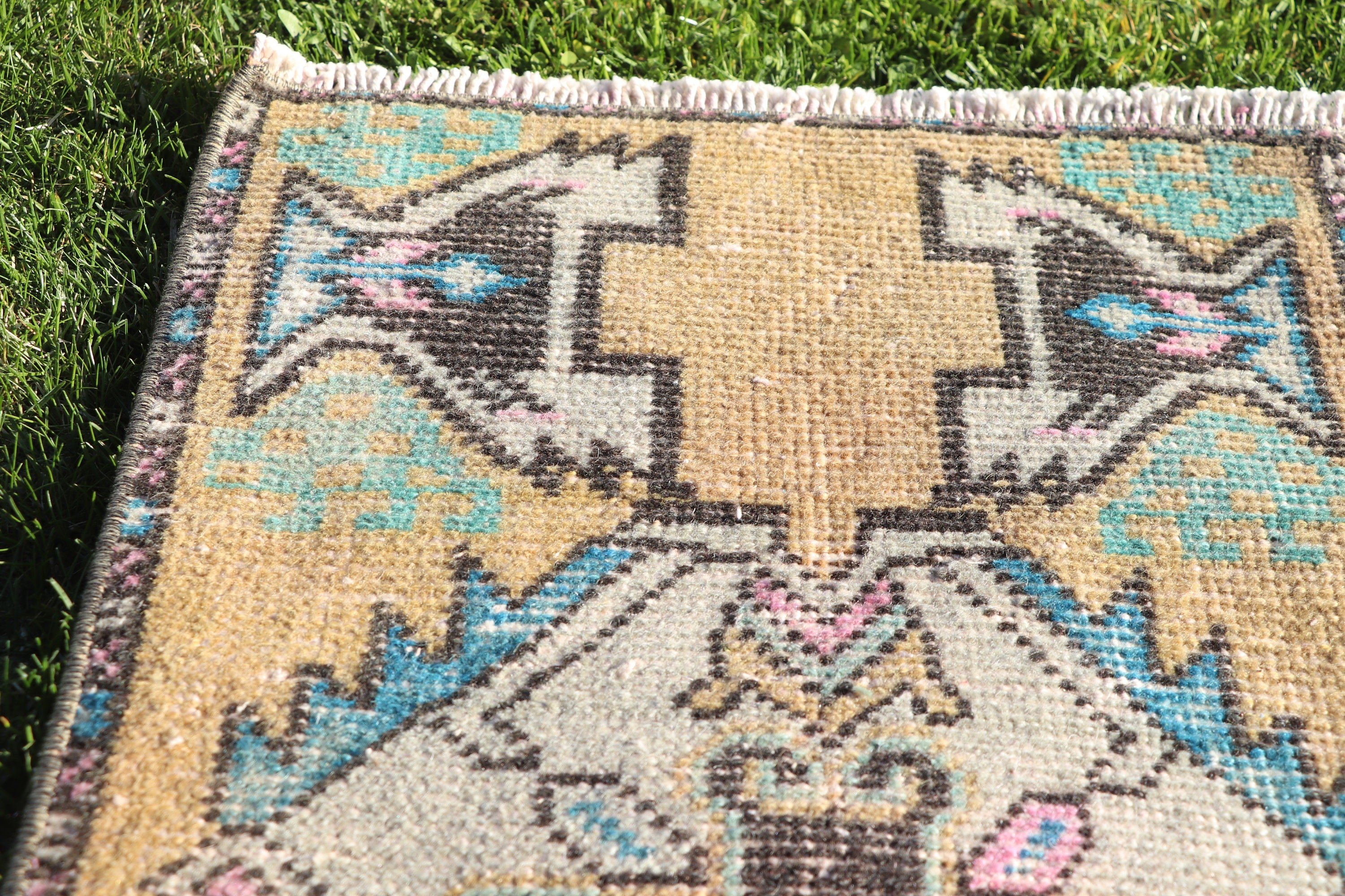 1.4x2.8 ft Küçük Halılar, Boho Halı, Mutfak Halısı, Türk Halısı, Düz Dokuma Halı, Yer Halısı, Sarı Düz ​​Dokuma Halı, Vintage Halı, Duvara Asılı Halılar