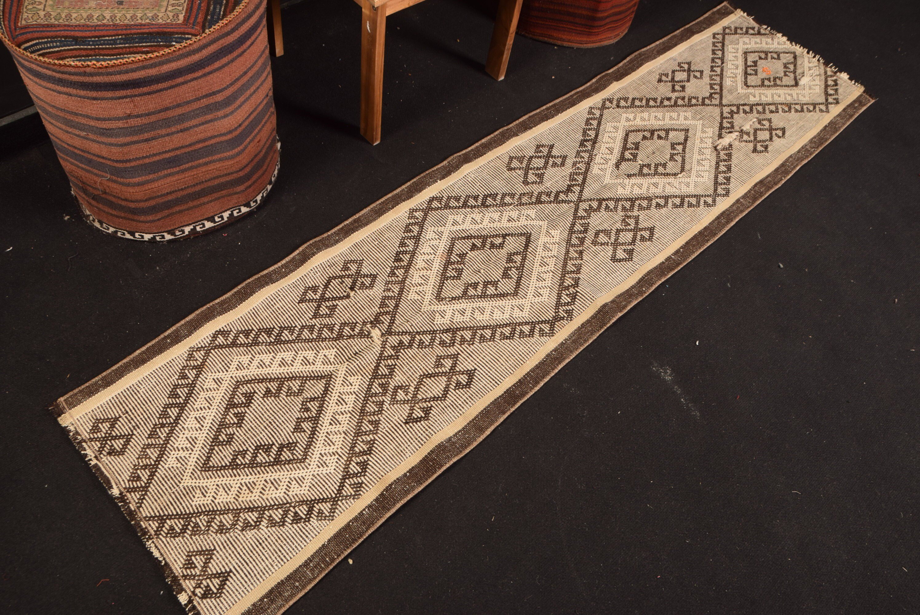 Kitchen Rug, Vintage Rug, Rugs for Corridor, Kilim, Beige Oushak Rugs, 1.7x6.9 ft Runner Rugs, Oriental Rug, Abstract Rug, Turkish Rug