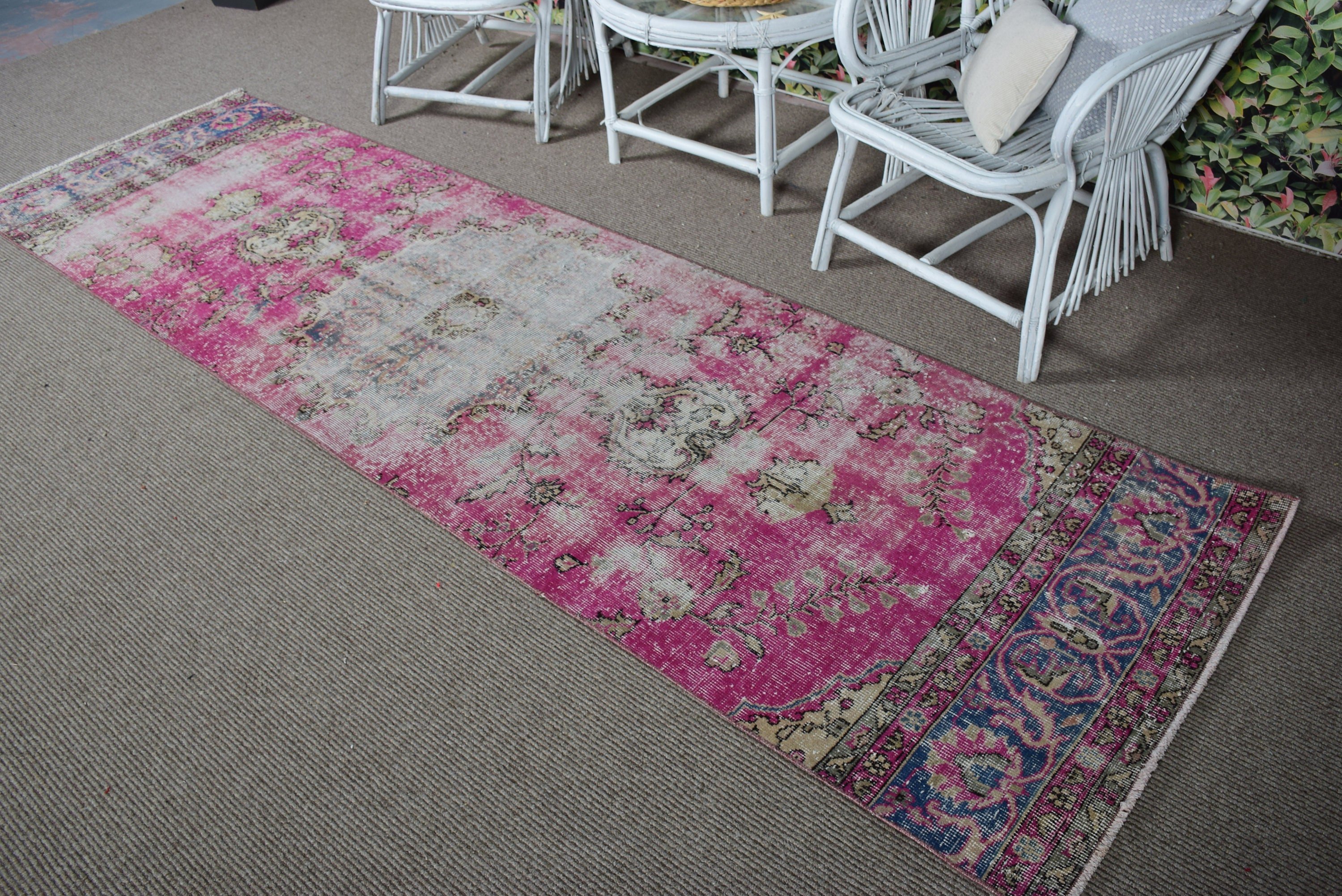 Hallway Rugs, Statement Rug, Pink Bedroom Rugs, Kitchen Rug, 2.9x10 ft Runner Rugs, Rugs for Stair, Vintage Rug, Turkish Rugs, Oushak Rugs