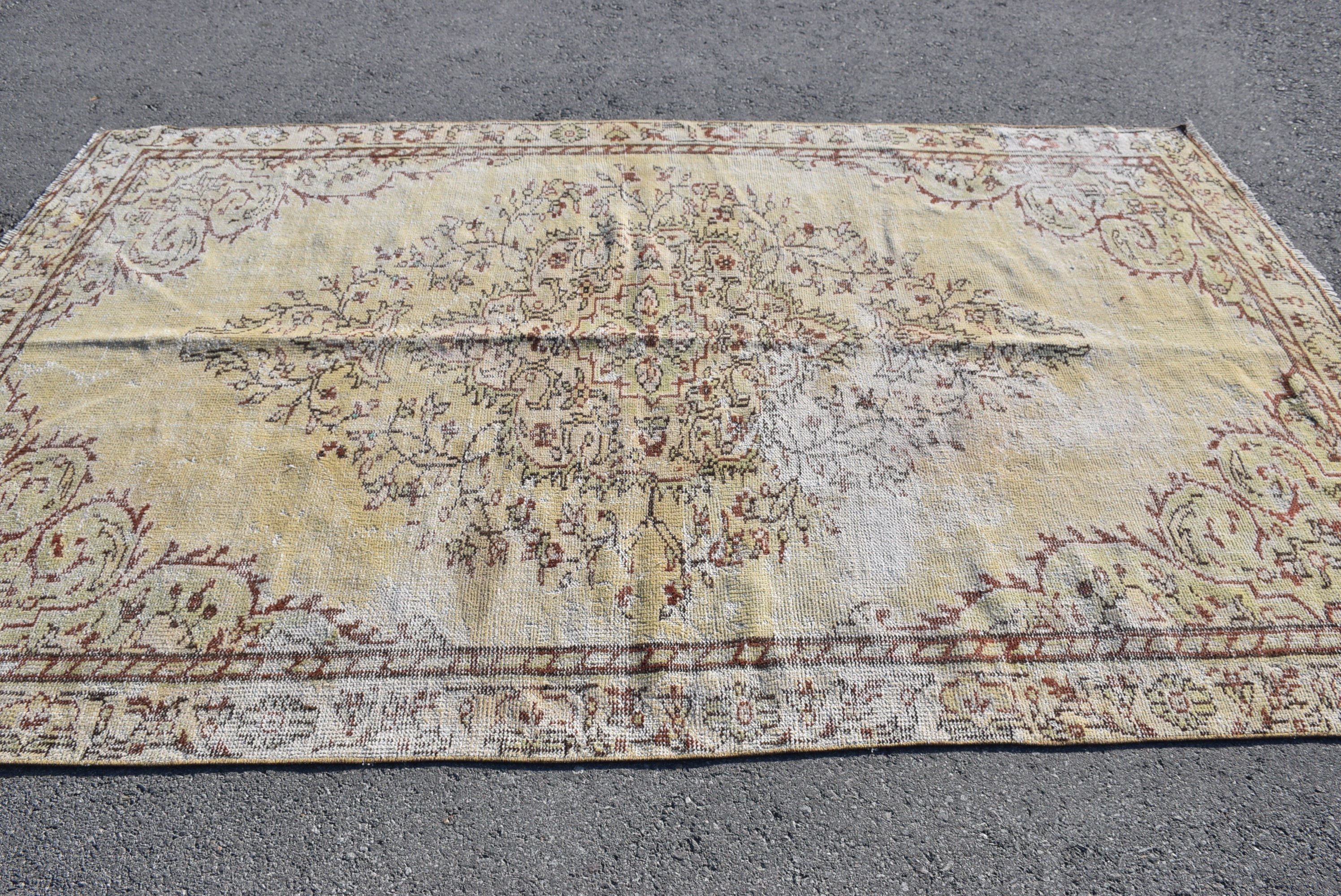 Sarı Yatak Odası Halısı, Anadolu Halısı, Ev Dekorasyonu Halısı, Yemek Odası Halısı, 5.8x9.4 ft Büyük Halı, Vintage Halı, Oturma Odası Halısı, Türk Halıları