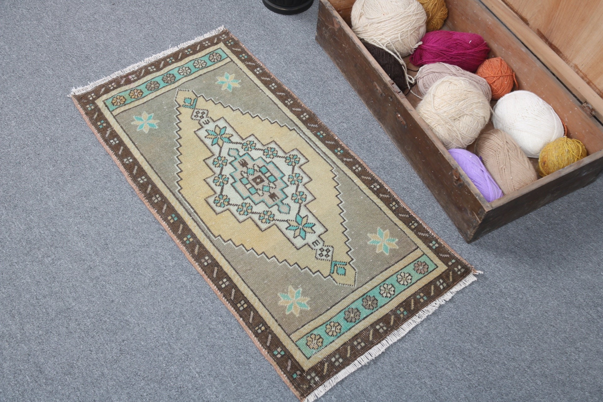 Türk Halıları, Oushak Halısı, Yer Halıları, Banyo Halıları, Çocuk Halısı, 1,6x3,2 ft Küçük Halı, Modern Halı, Banyo Halıları, Yeşil Boho Halı, Vintage Halı