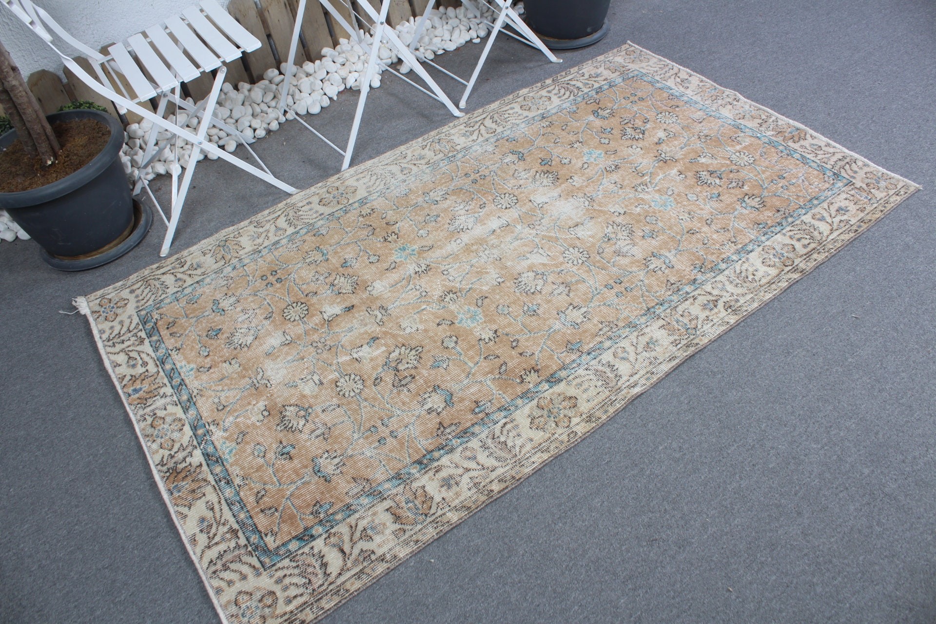 Türk Halıları, 3.8x6.4 ft Alan Halısı, Vintage Halılar, Ev Dekorasyonu Halıları, Oturma Odası Halısı, Yemek Odası Halıları, Kahverengi Antika Halı