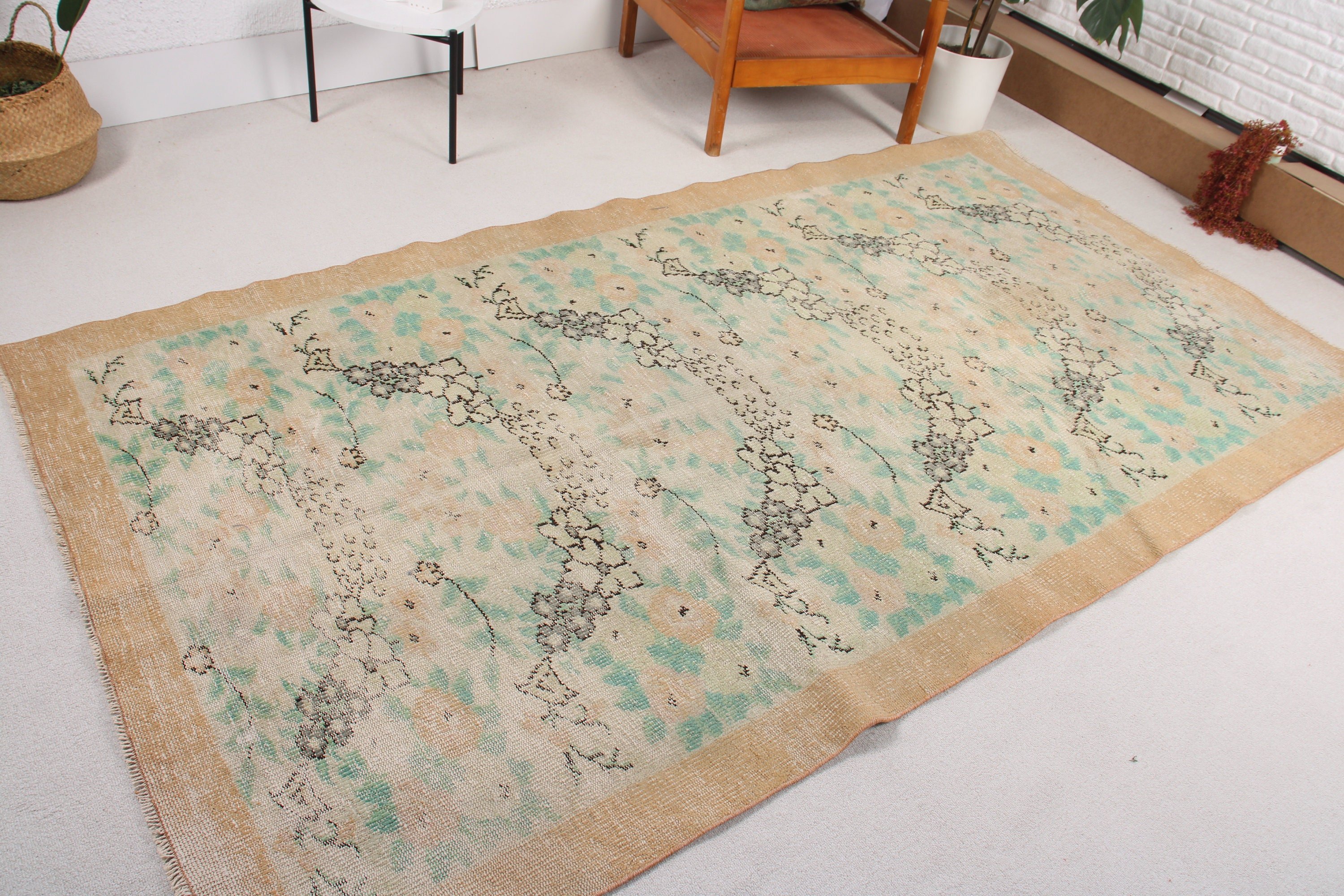 Fas Halısı, Düz Dokuma Halı, Vintage Halı, Aztek Halısı, Oturma Odası Halıları, 5.1x9 ft Büyük Halılar, Yeşil Ev Dekor Halısı, Türk Halıları, Yatak Odası Halısı