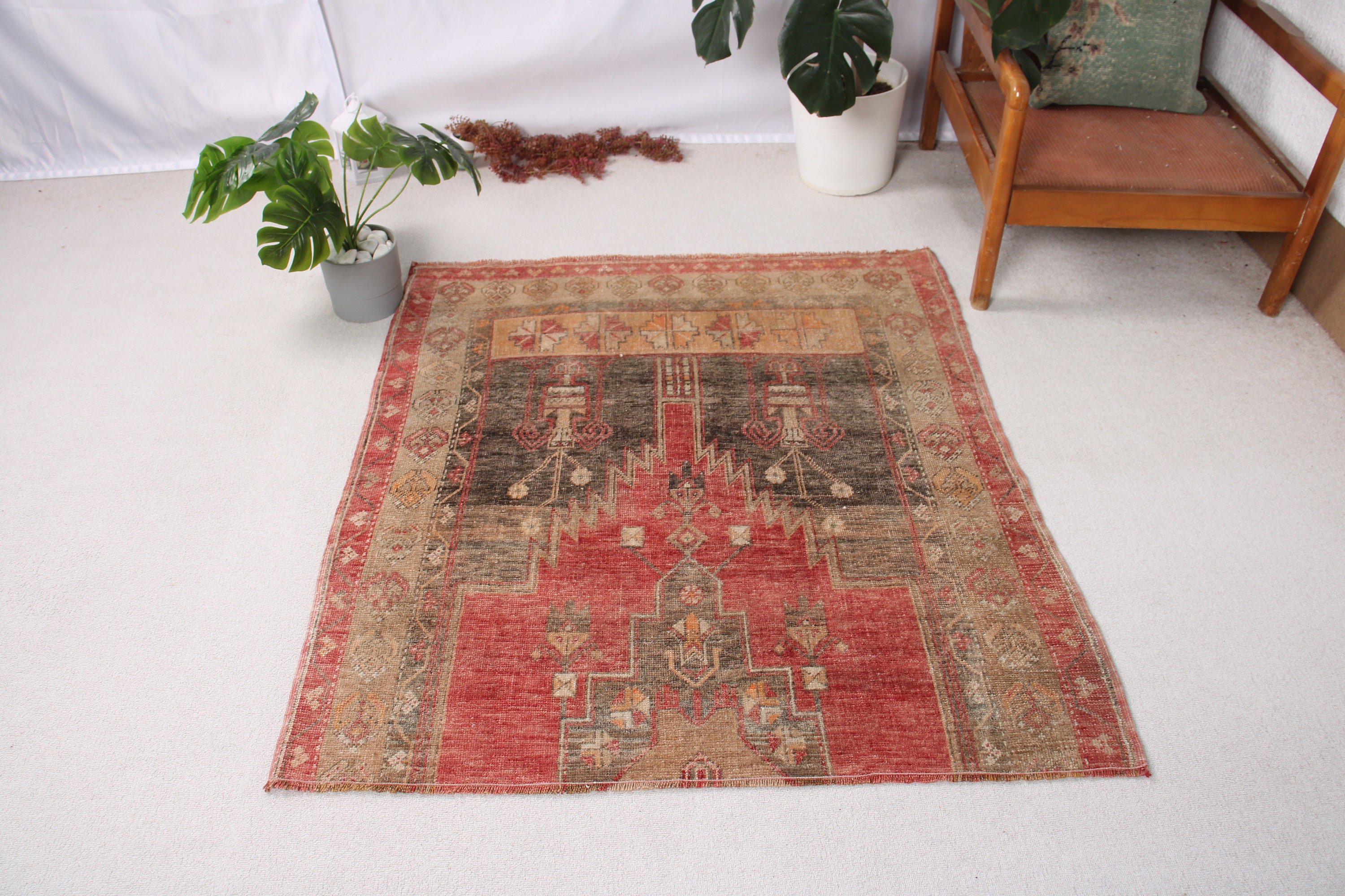 Luxury Rug, Turkey Rug, Nursery Rugs, Vintage Rugs, Decorative Rug, Oushak Rug, Red  3.9x4.3 ft Accent Rugs, Turkish Rugs