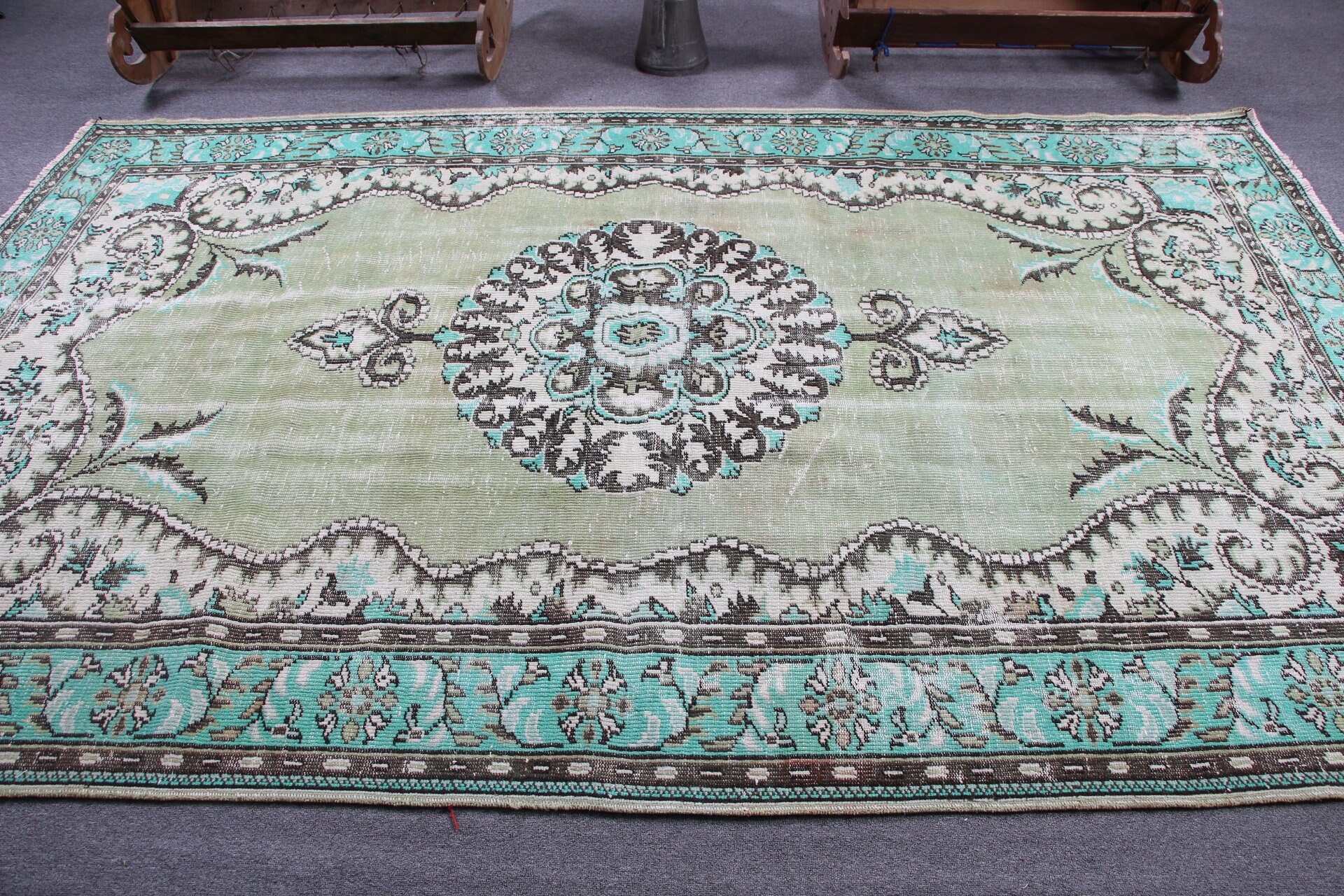 Moroccan Rug, Green Floor Rug, Dining Room Rug, Salon Rugs, Pastel Rugs, Turkish Rugs, 6.2x9.7 ft Large Rug, Vintage Rug, Oushak Rug