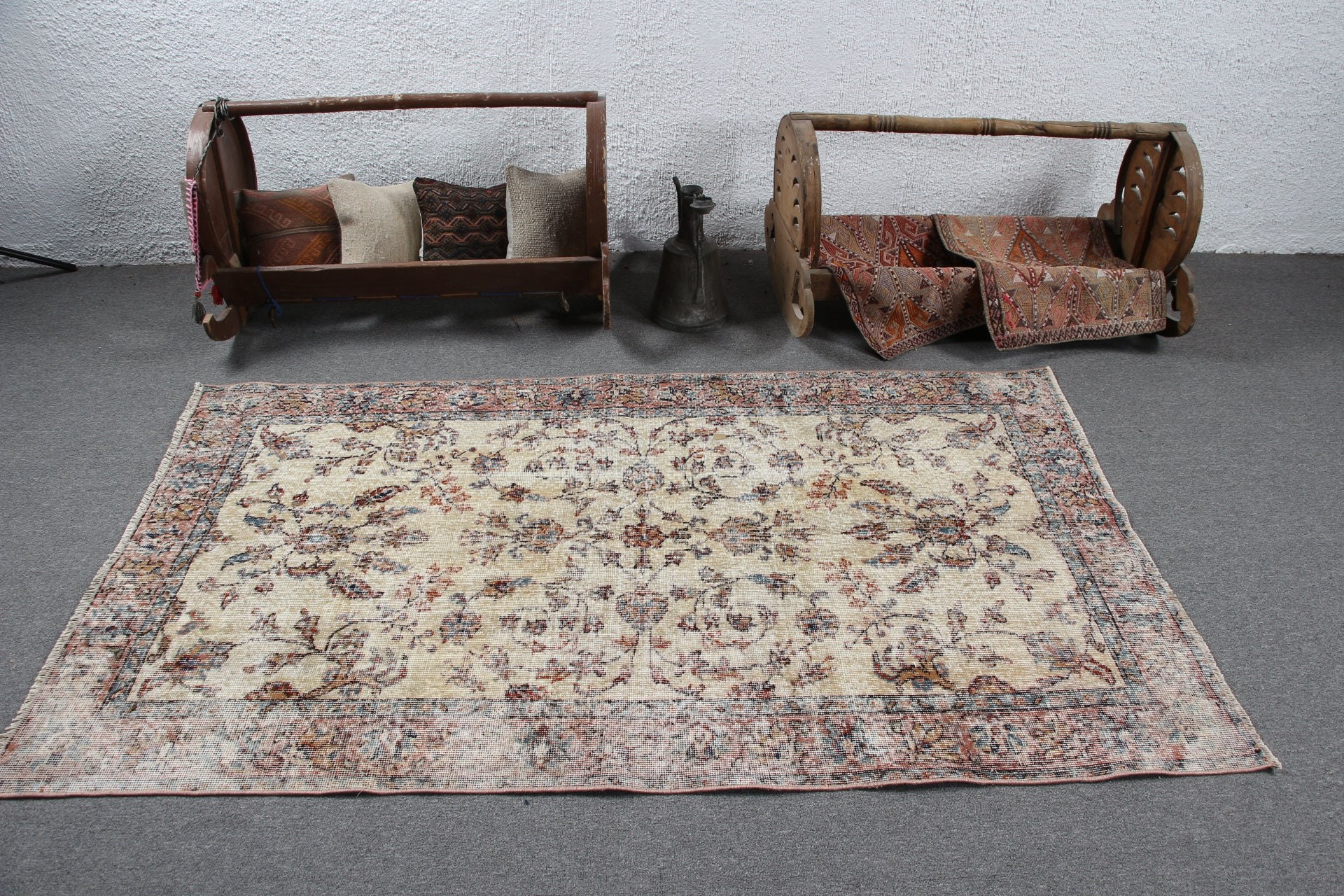 Turkish Rugs, Living Room Rug, Pale Rug, Vintage Rug, 3.8x6.5 ft Area Rug, Anatolian Rug, Beige Kitchen Rug, Bedroom Rug, Rugs for Bedroom