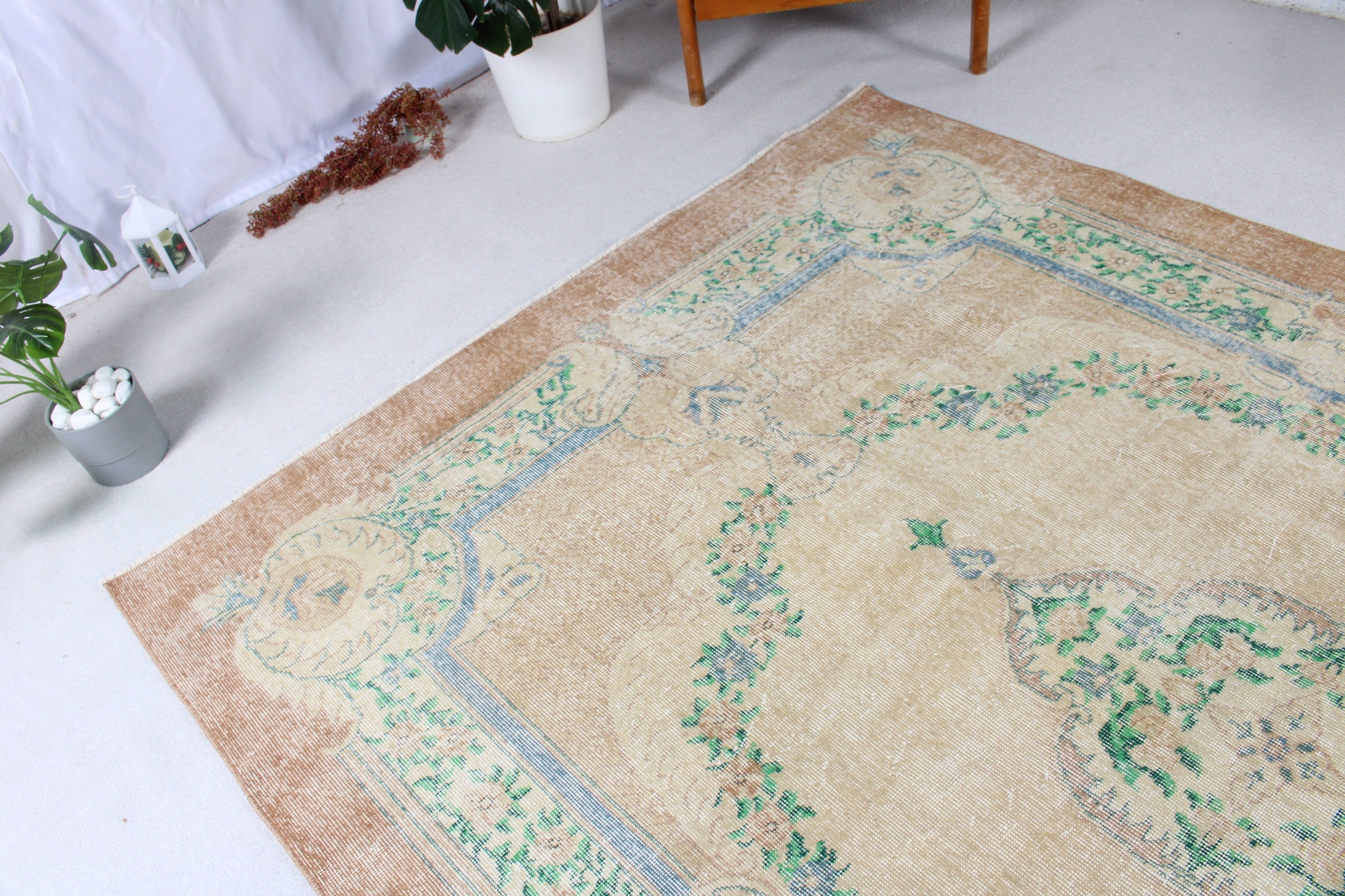 Geometric Rugs, Turkish Rug, Vintage Decor Rug, Living Room Rugs, Brown Wool Rug, Neutral Rug, Vintage Rug, 6.1x9 ft Large Rug, Salon Rug