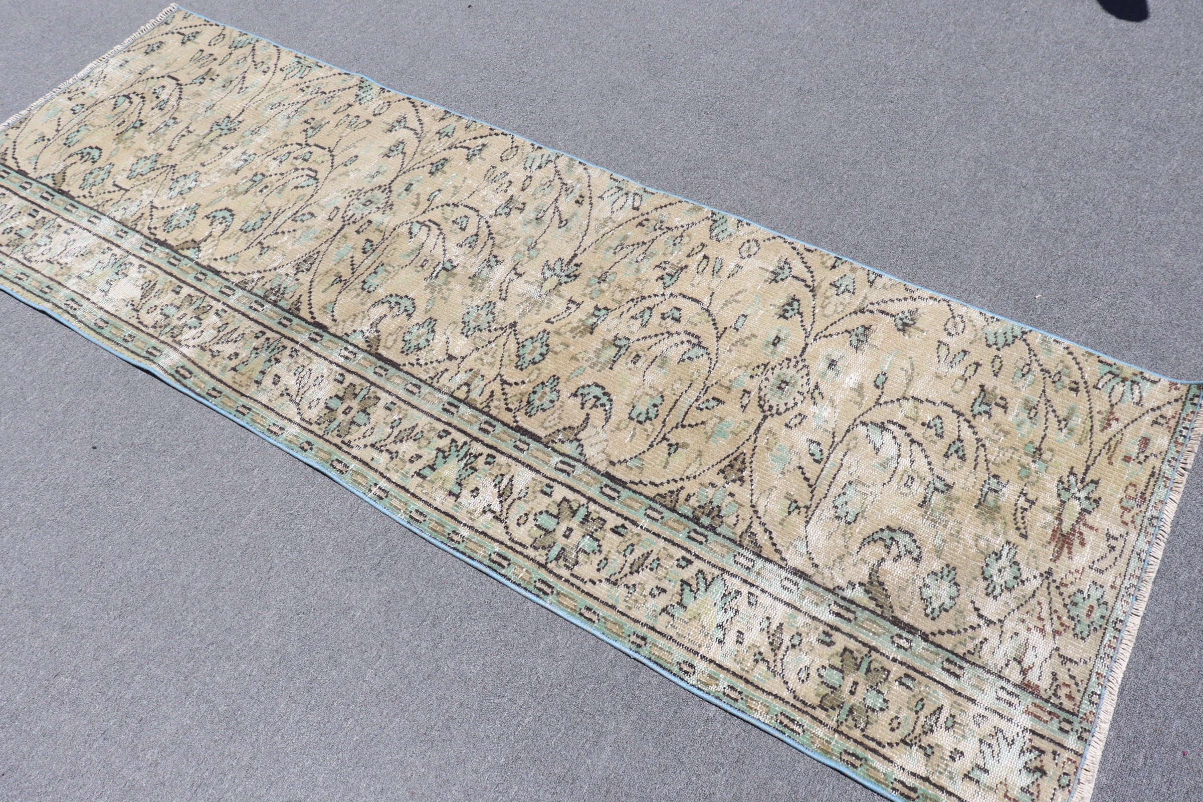 Organic Rug, Green Oushak Rug, 2.8x7.9 ft Runner Rug, Bedroom Rug, Anatolian Rugs, Turkish Rug, Vintage Rug, Hallway Rug, Corridor Rugs
