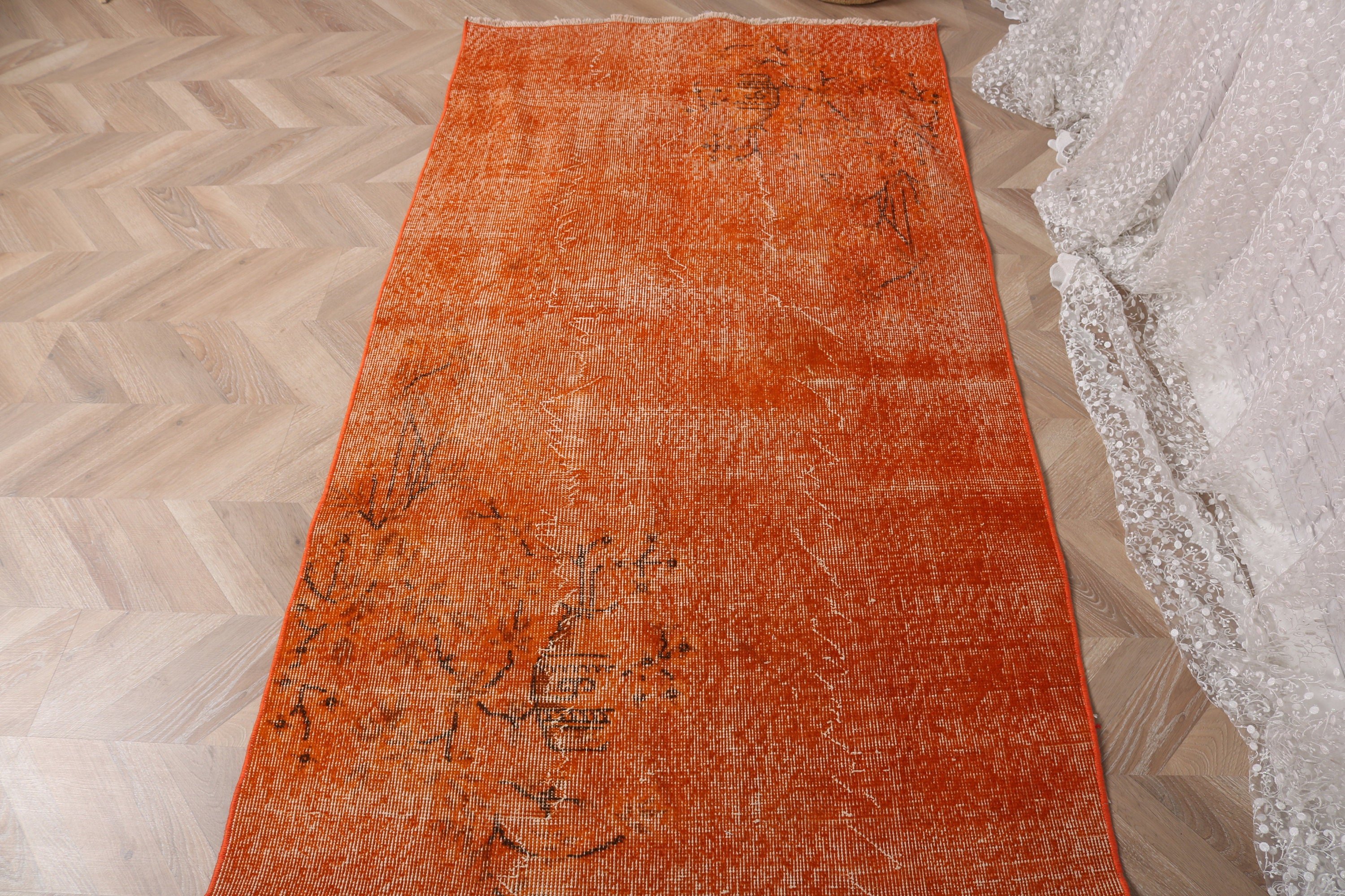 3.4x6.4 ft Accent Rug, Nursery Rug, Wool Rug, Vintage Rug, Entry Rug, Dorm Accent Rug Rugs, Orange Boho Rugs, Turkish Rug, Flatweave Rug