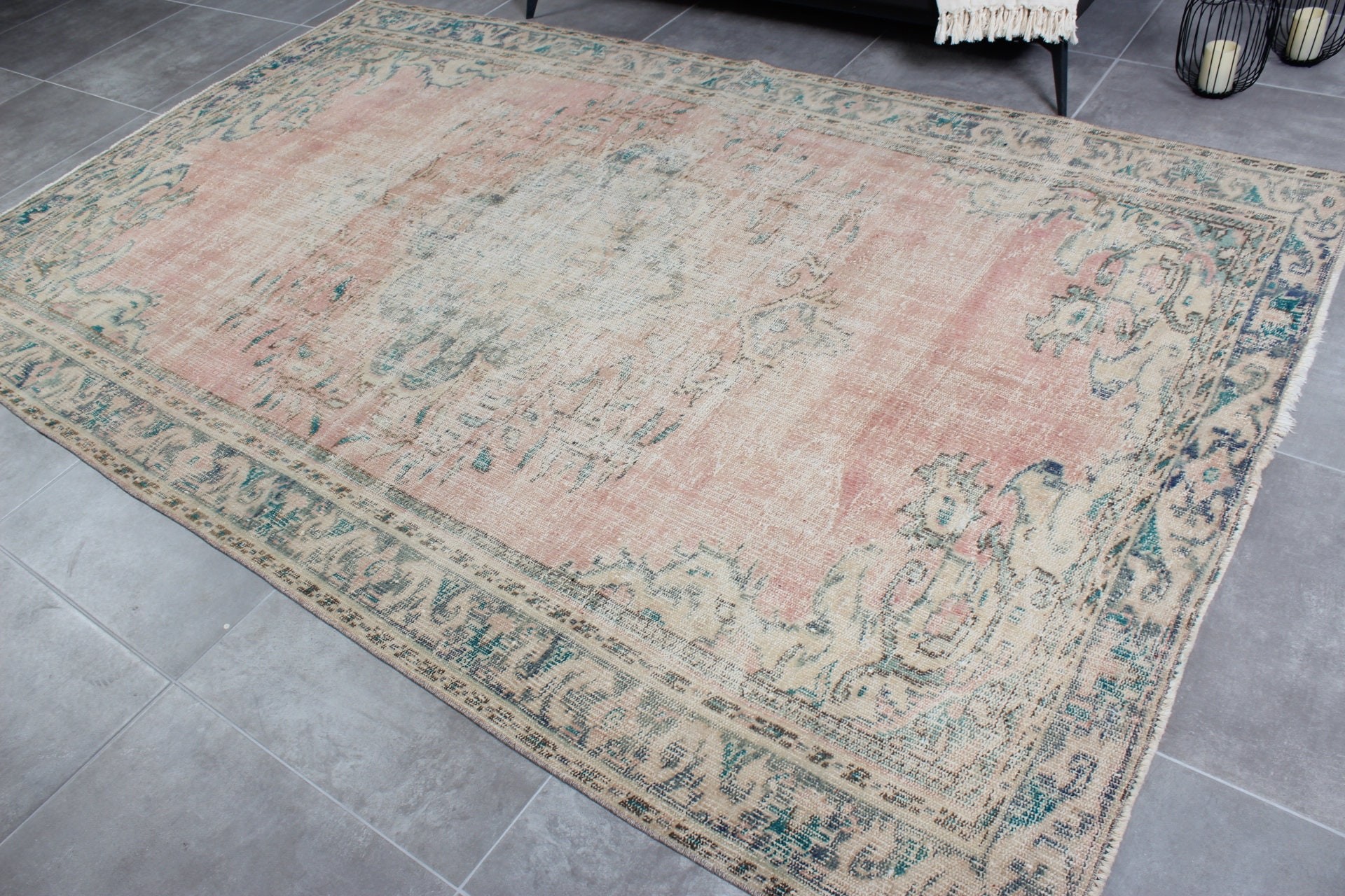 Fas Halısı, Yatak Odası Halısı, Vintage Halı, Antika Halı, Salon Halısı, Pembe Yer Halısı, Türk Halısı, Oturma Odası Halıları, 6x9.7 ft Büyük Halı