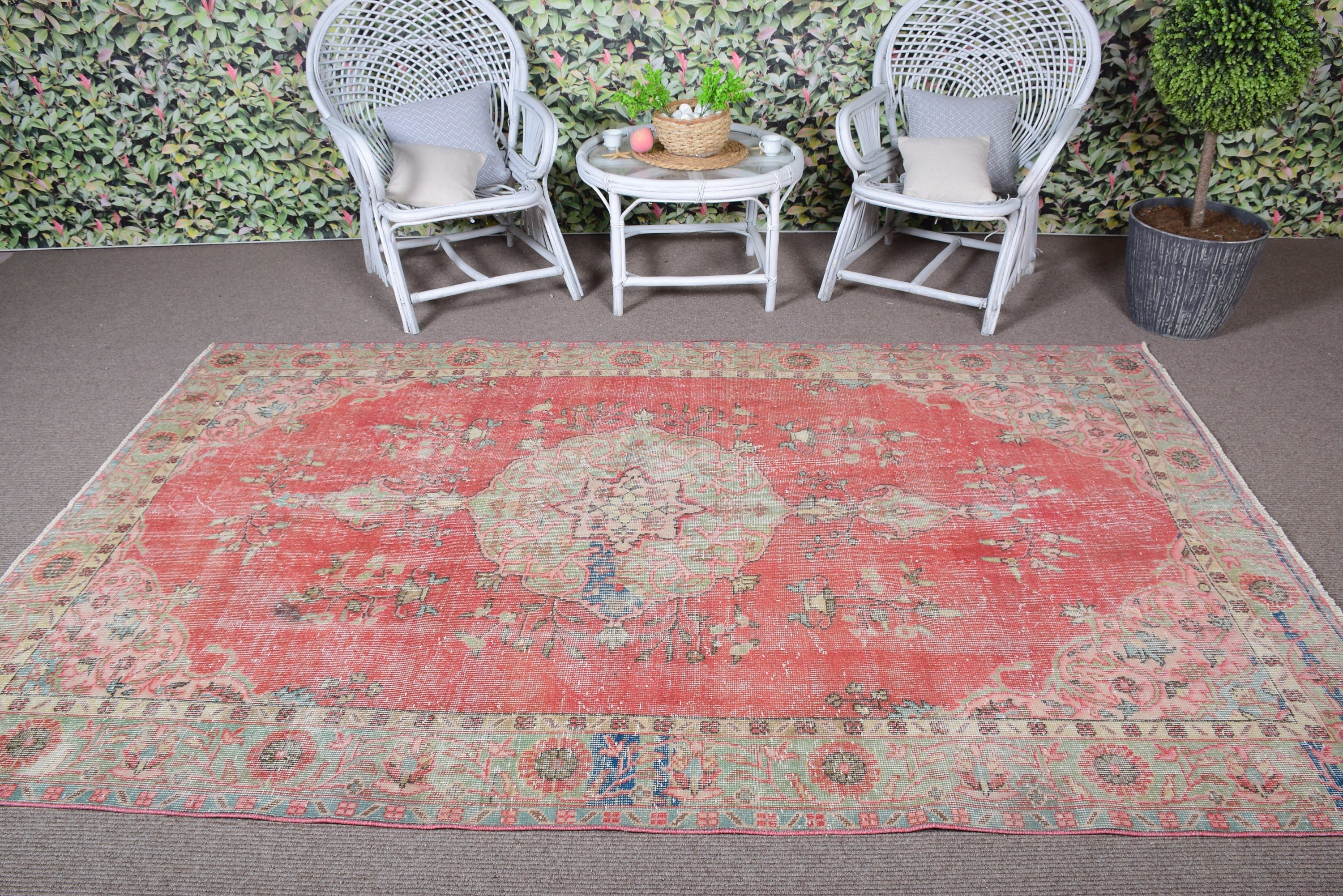 Rugs for Bedroom, Wool Rugs, Vintage Rugs, Bedroom Rugs, Turkish Rugs, Salon Rug, Red  5.6x9.2 ft Large Rugs, Cool Rugs