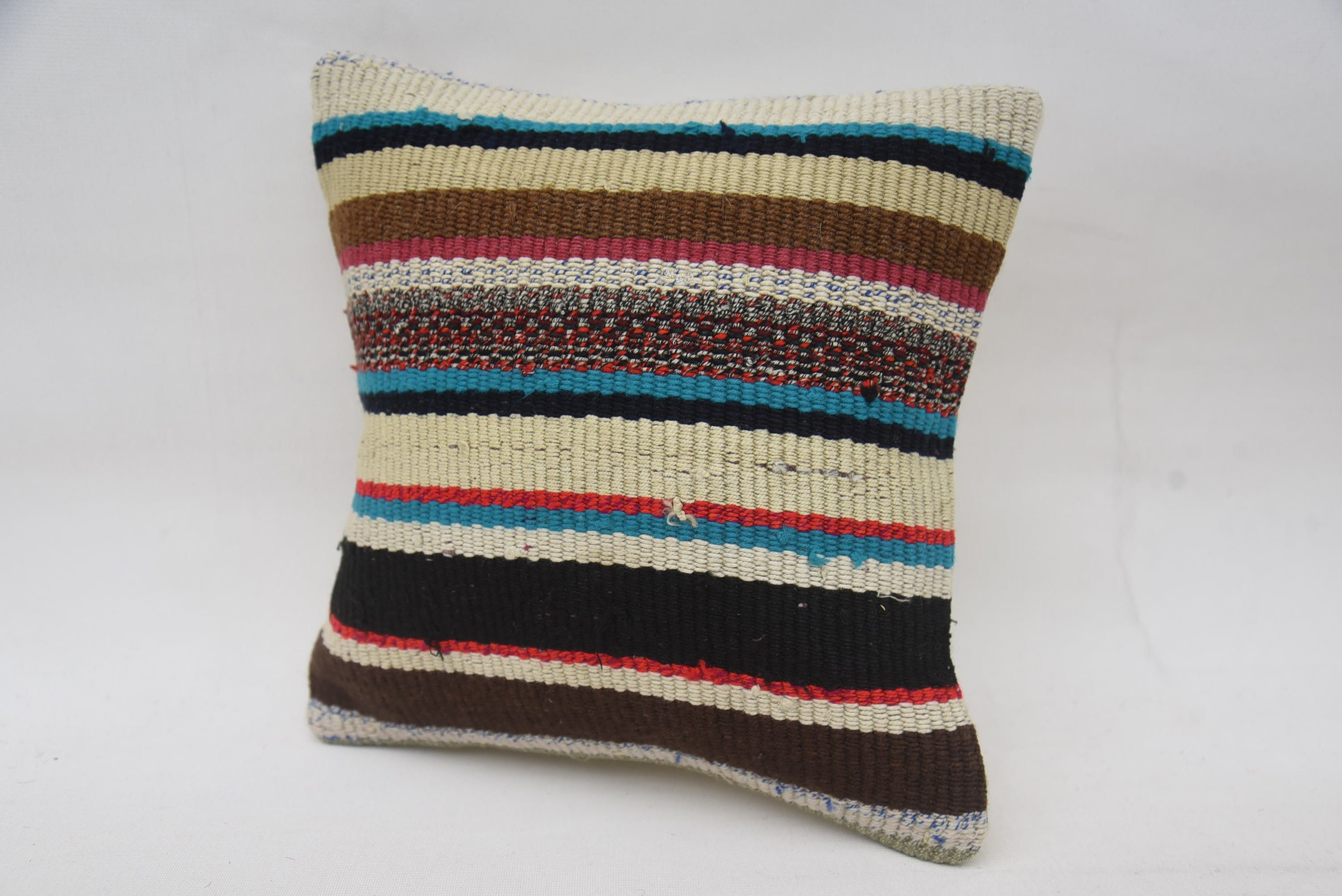 Nautical Throw Cushion, Vintage Kilim Throw Pillow, Gift Pillow, Natural Pillow, Turkish Kilim Pillow, 12"x12" Beige Pillow Sham