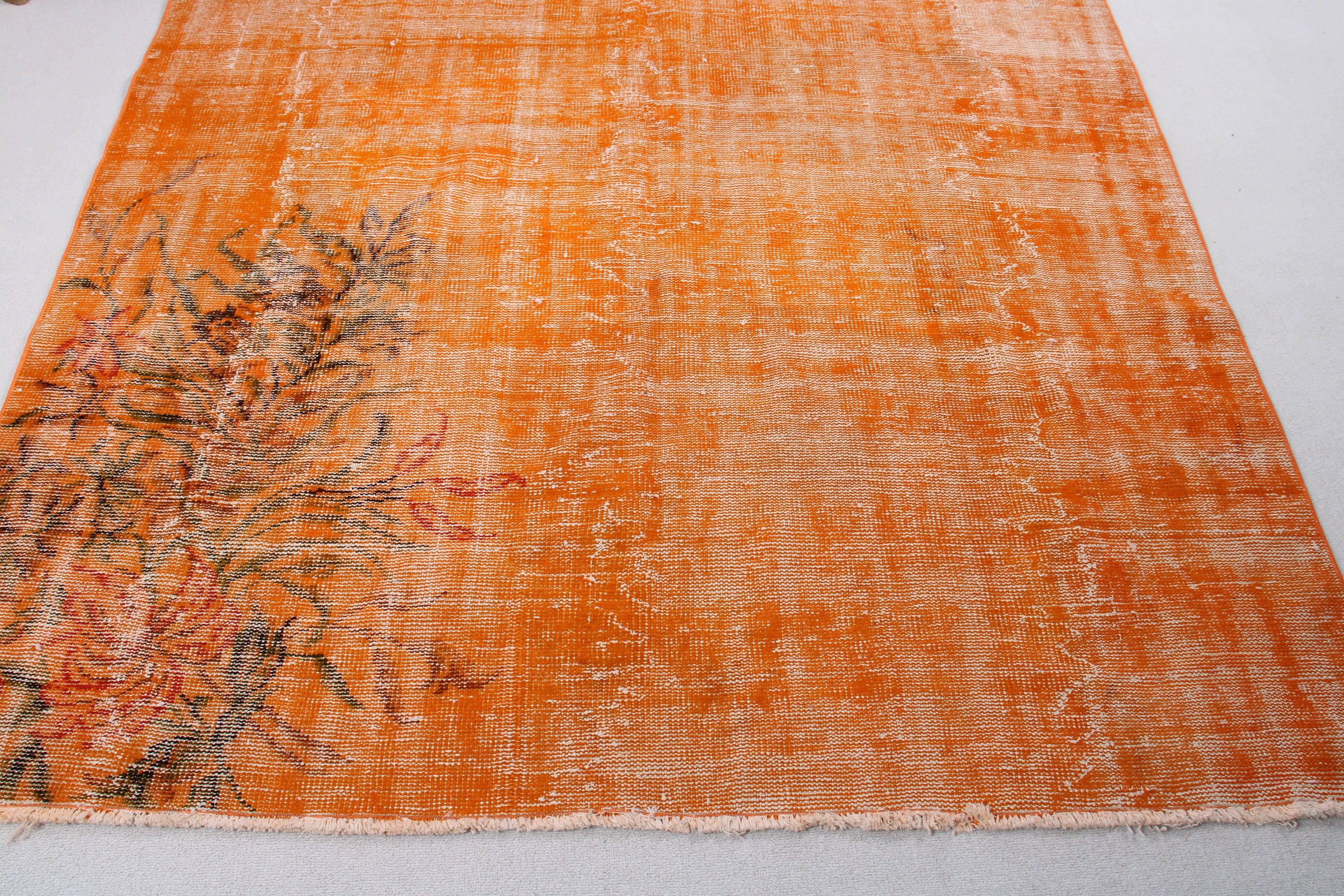 Handwoven Rug, Antique Rugs, Orange  6x8.4 ft Large Rug, Office Rugs, Salon Rug, Vintage Rugs, Large Oushak Rugs, Turkish Rug