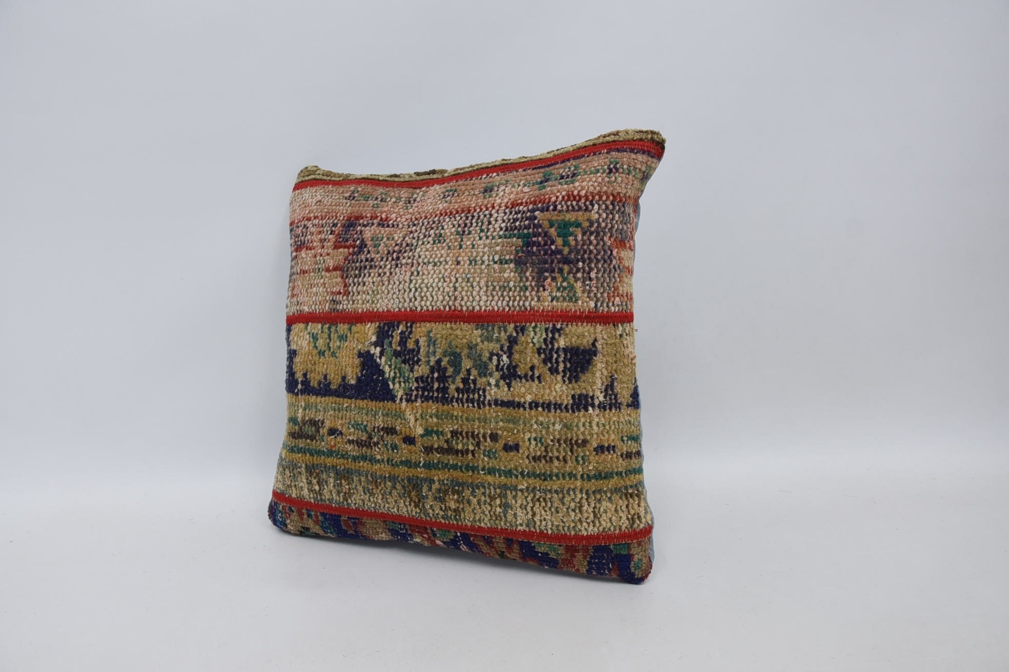 Boho Pillow, 16"x16" Yellow Pillow Case, Throw Kilim Pillow, Handmade Kilim Cushion, Nautical Throw Cushion Cover