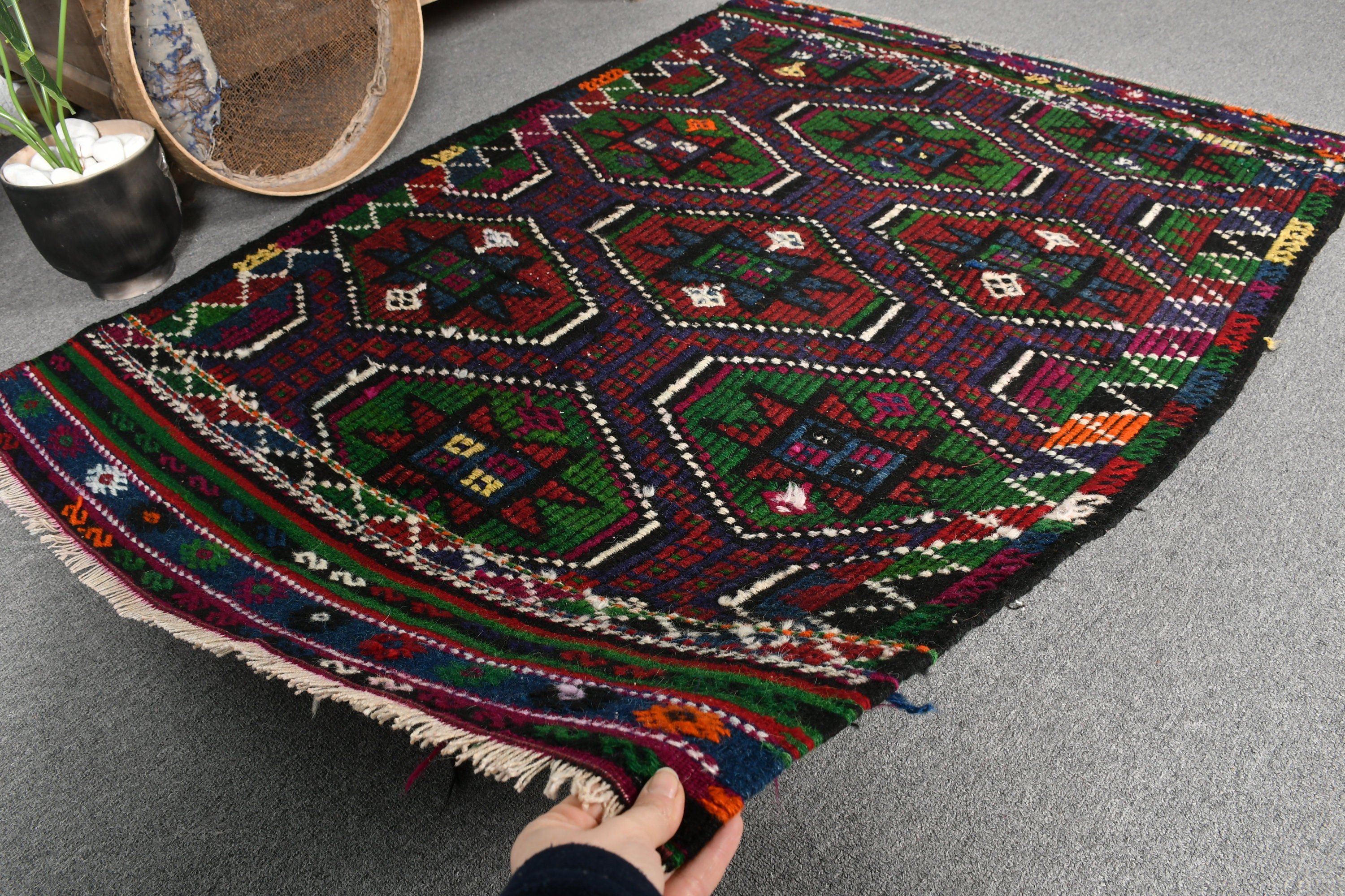 Kilim, Mutfak Halısı, Giriş Halıları, Oushak Halısı, Türk Halıları, Havalı Halı, Etnik Halı, Yeşil 3,4x4,8 ft Accent Halı, Vintage Halı