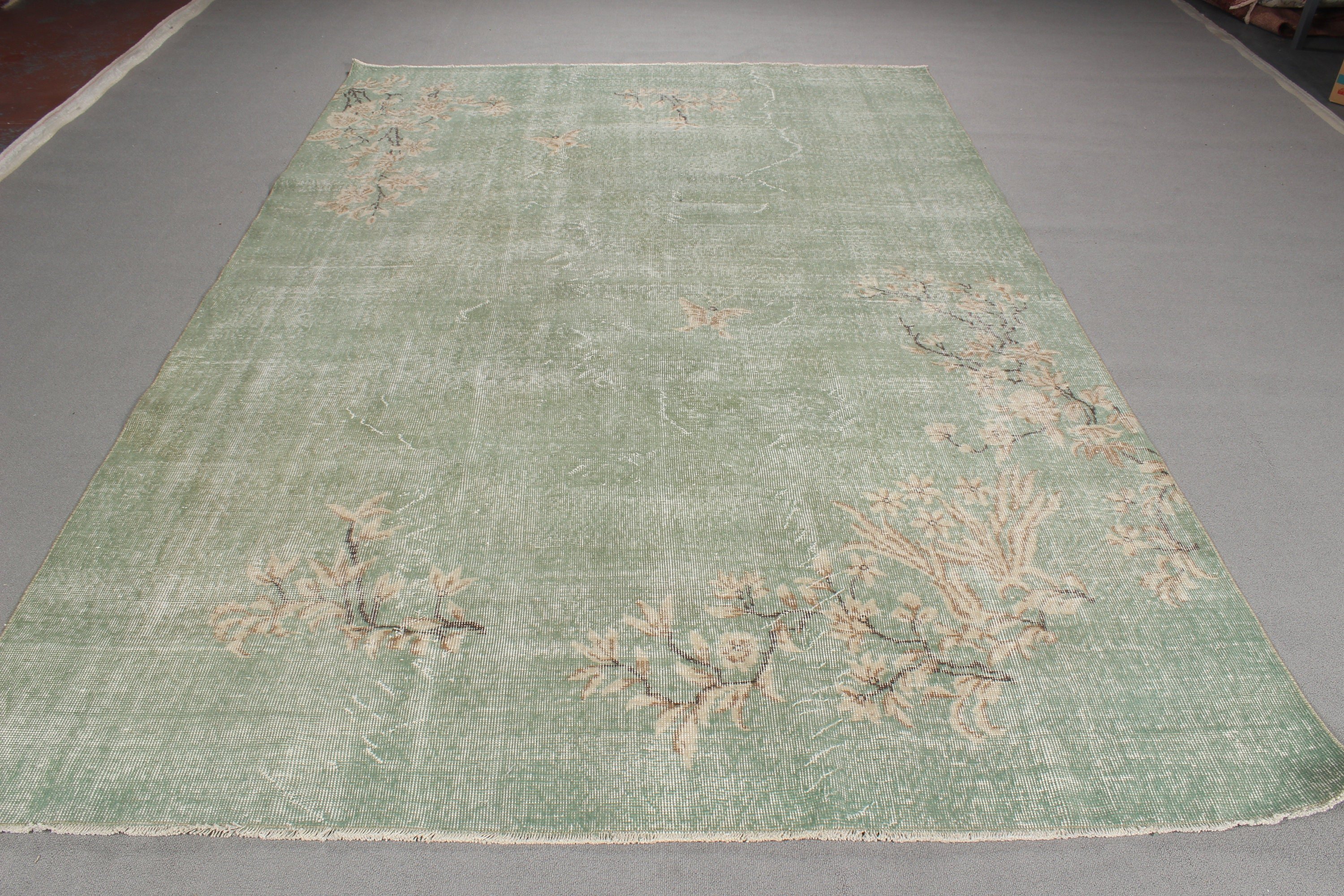 Bedroom Rugs, Large Boho Rugs, Green  6.6x9.7 ft Large Rugs, Turkish Rugs, Vintage Rug, Living Room Rugs, Anatolian Rug