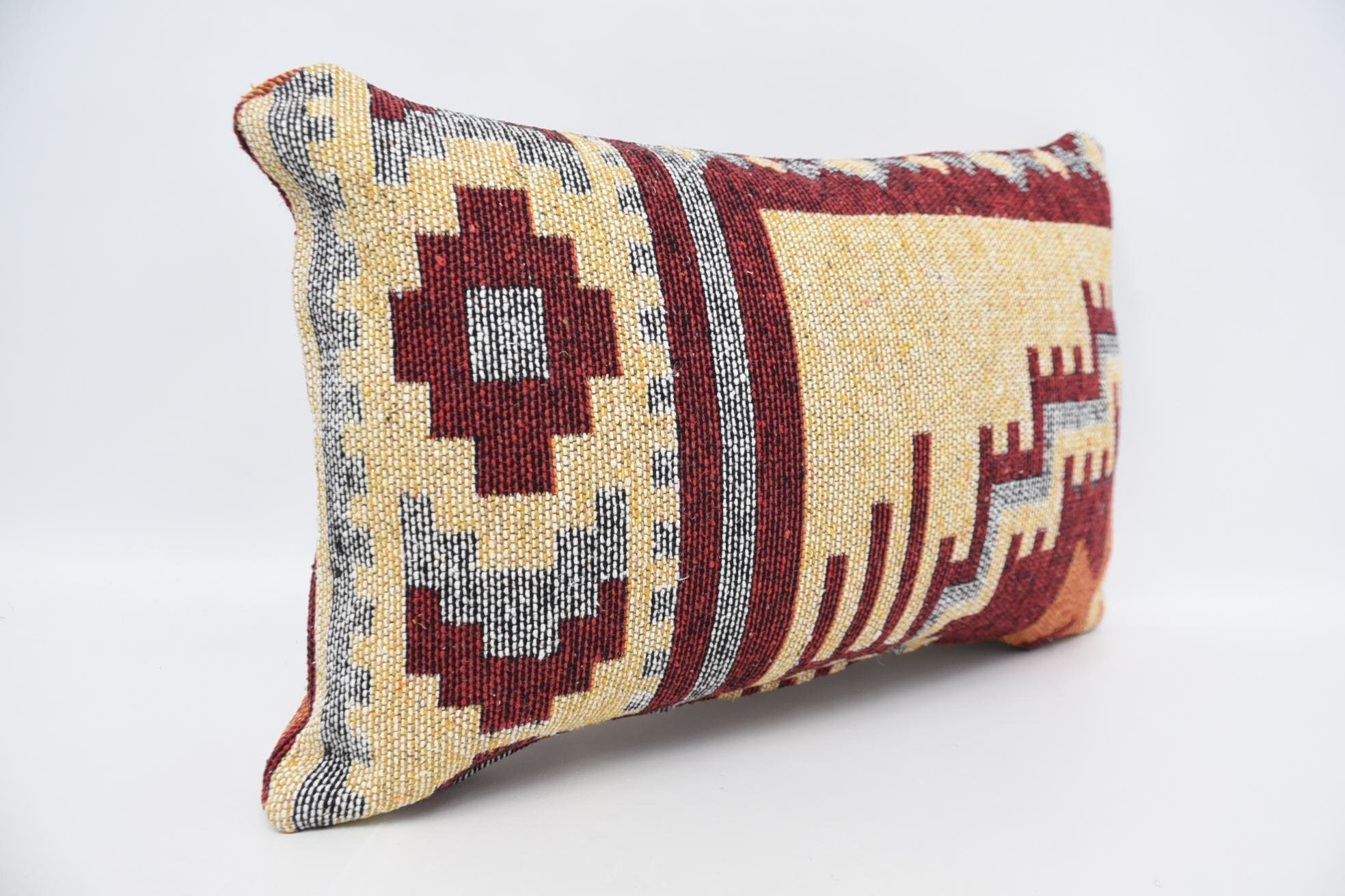 Cotton Cushion, Couch Cushion Cover, Turkish Kilim Pillow, Ethnical Kilim Rug Pillow, Vintage Kilim Pillow, 16"x24" Red Cushion