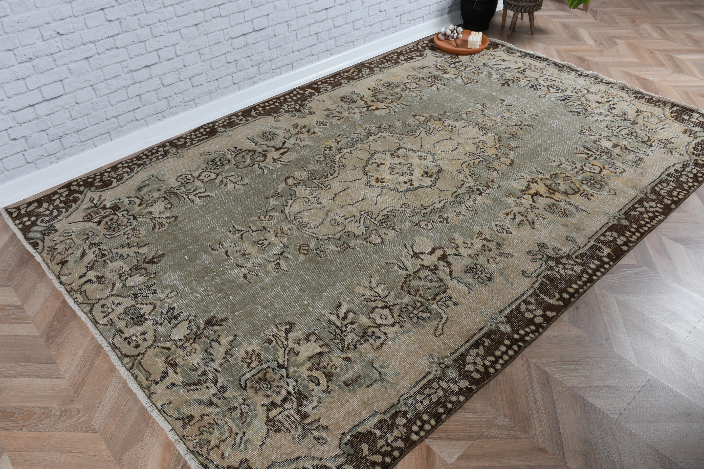 Turkish Rugs, Large Vintage Rugs, Green Anatolian Rugs, Salon Rug, 5.4x8.3 ft Large Rugs, Modern Rugs, Handwoven Rug, Vintage Rug