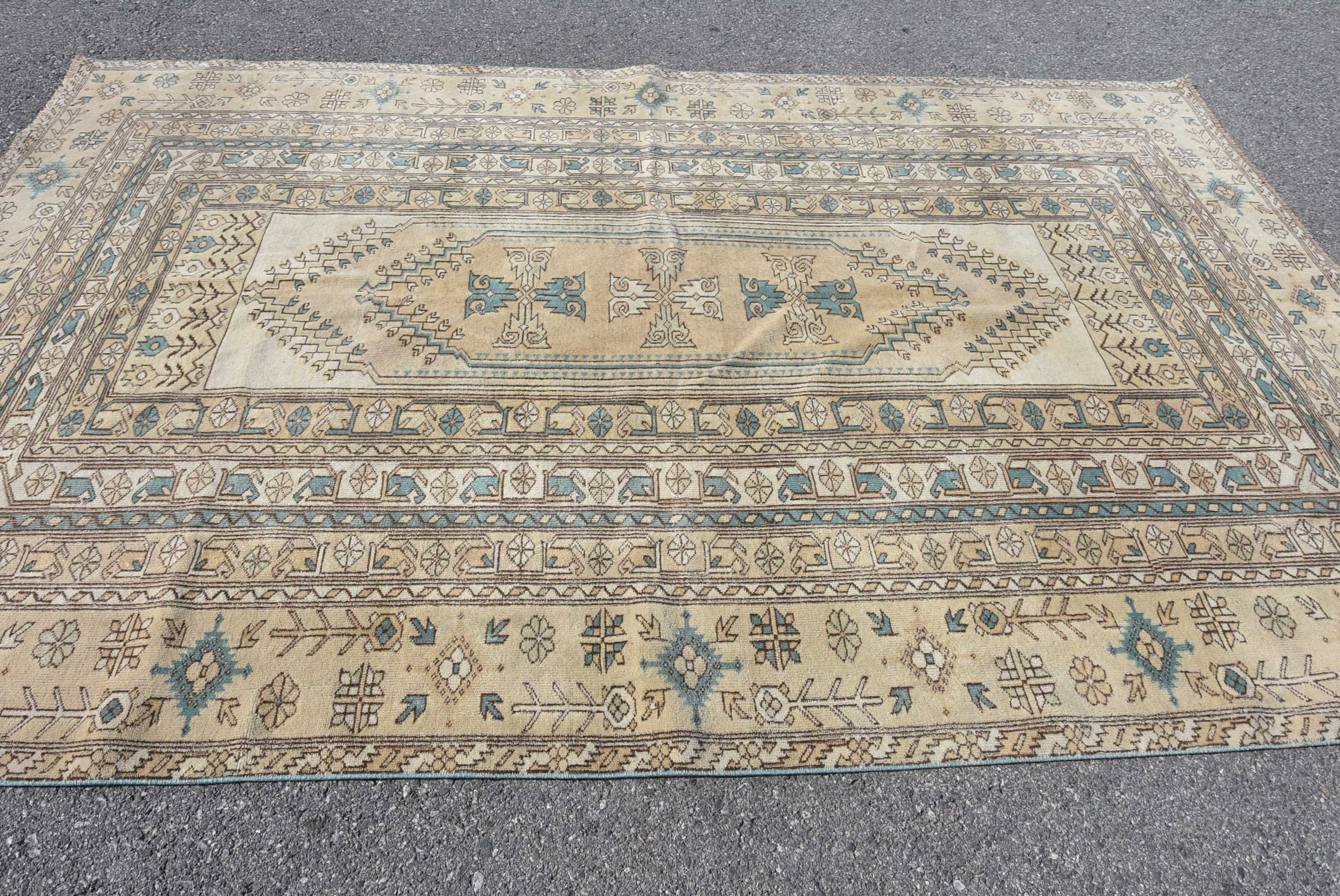 El Düğümlü Halı, Salon Halısı, Vintage Halı, 6.6x9.9 ft Büyük Halı, Yatak Odası Halısı, Oushak Halısı, Bej Ev Dekor Halısı, Ev Dekor Halıları, Türk Halısı