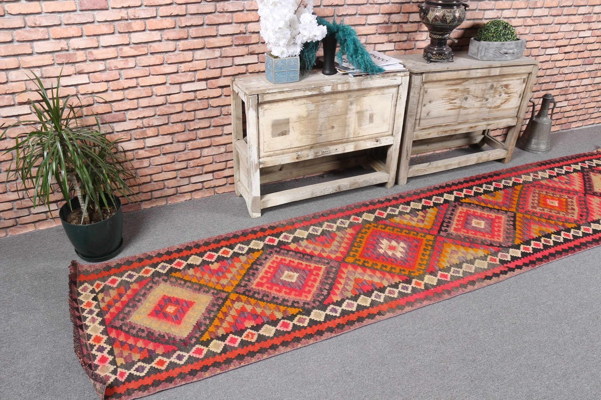 Koridor Halıları, Türk Halısı, Vintage Halı, Fas Halısı, Yün Halıları, Koridor Halısı, 2,5x10,6 ft Runner Halısı, Boho Halısı, Pembe Mutfak Halısı