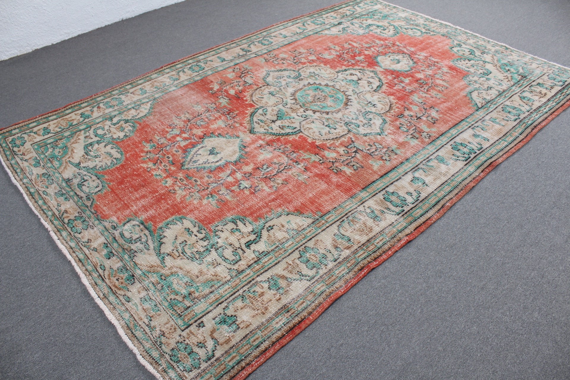 Turkish Rug, Dining Room Rug, Vintage Rug, 6x9.4 ft Large Rug, Red Moroccan Rug, Rugs for Bedroom, Home Decor Rug, Cool Rug, Salon Rug