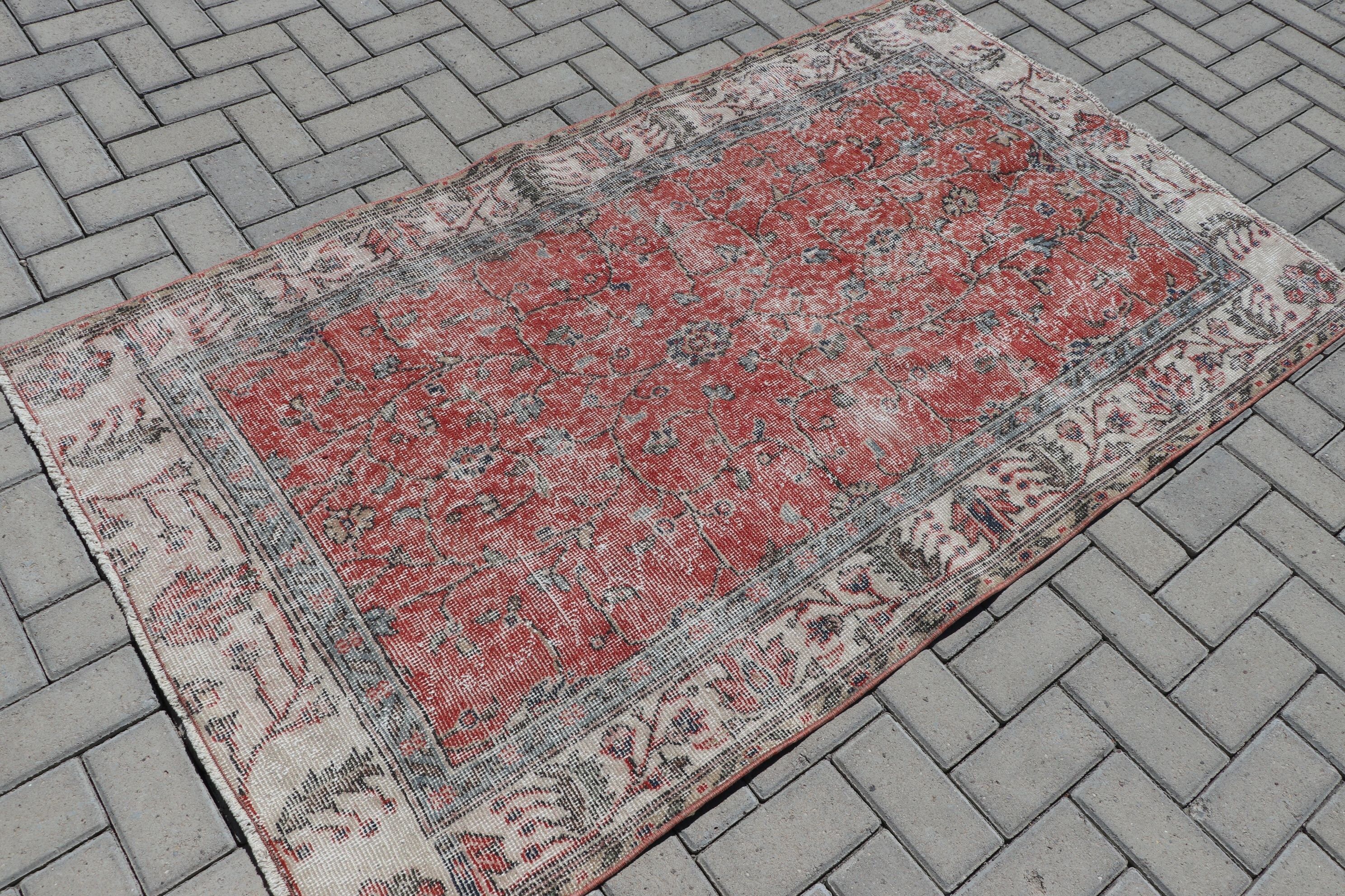 Vintage Rug, Nursery Rugs, Rugs for Entry, Turkish Rug, Kitchen Rug, Red Floor Rug, 3.7x6.2 ft Accent Rug, Vintage Decor Rug