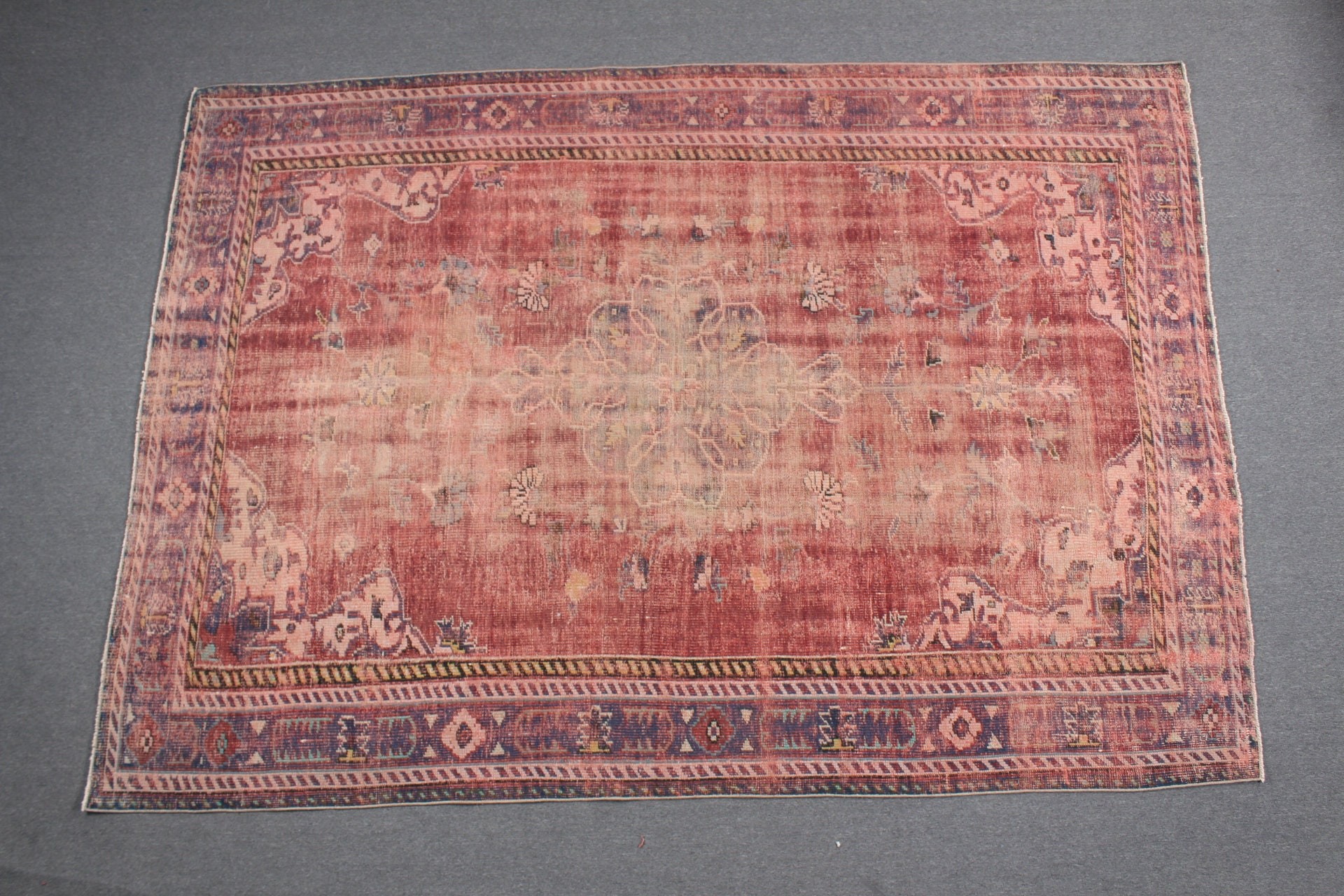 Salon Halısı, Oushak Halısı, 7.2x10.1 ft Büyük Boy Halı, Vintage Halı, Mor Oryantal Halı, Oturma Odası Halıları, Eski Halı, Türk Halıları, Yer Halıları