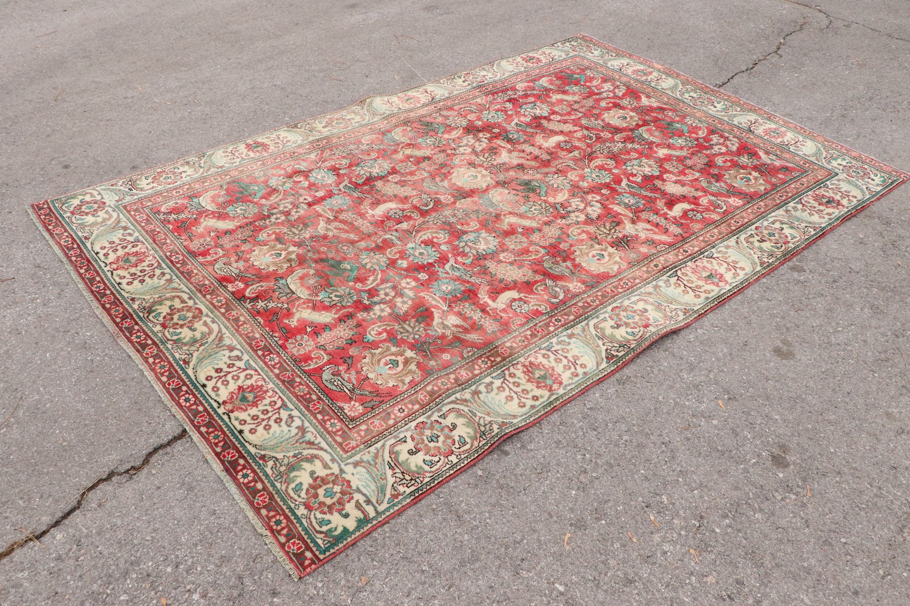 5.9x9.3 ft Büyük Halı, Vintage Halı, Salon Halıları, Yemek Odası Halıları, Yatak Odası Halıları, Kırmızı Oushak Halıları, Türk Halısı, Yün Halısı, Anadolu Halısı