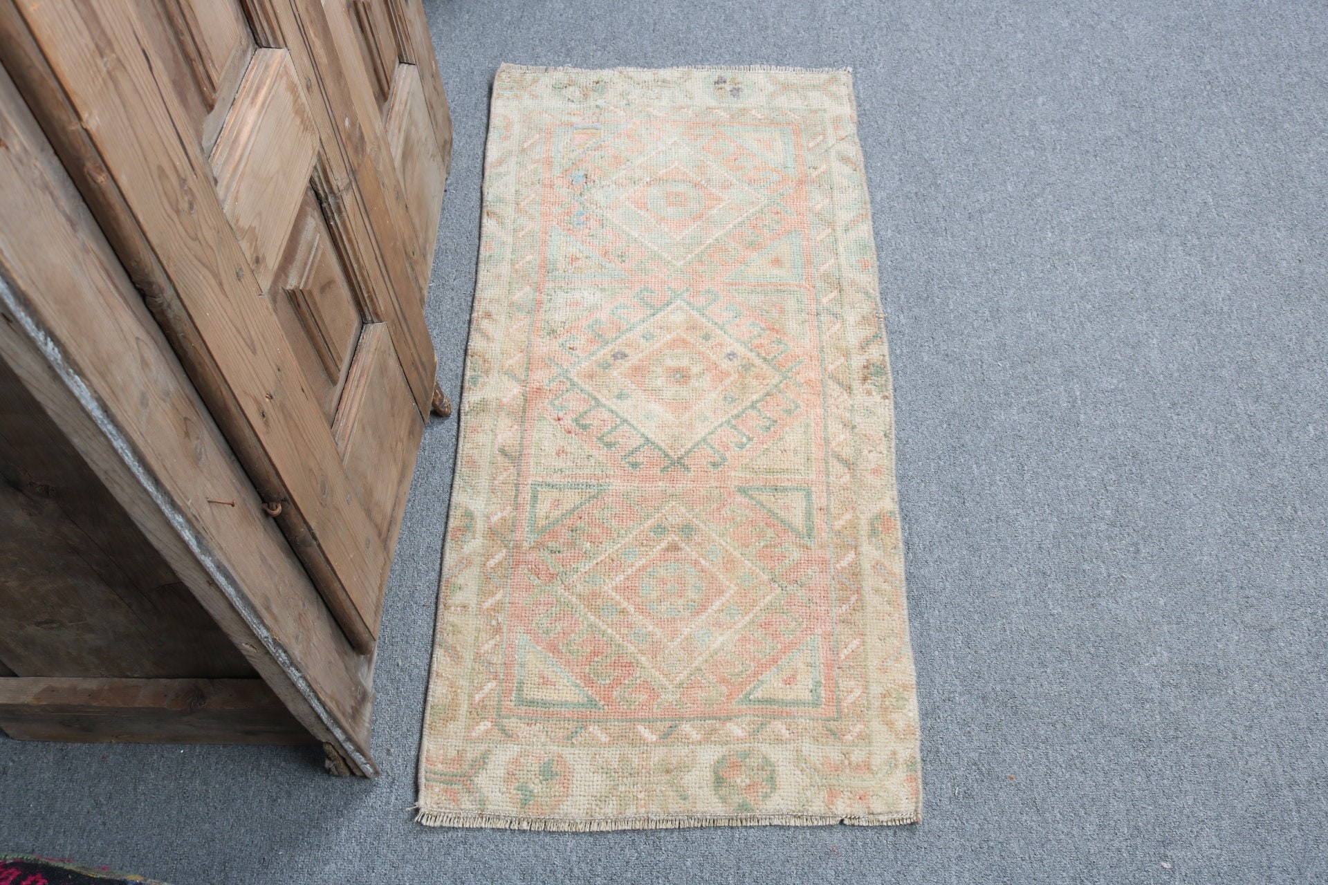 Vintage Halılar, 1.6x3.4 ft Küçük Halı, Turuncu Boho Halılar, Geometrik Halılar, Küçük Boho Halı, Küçük Vintage Halı, Modern Halı, Türk Halısı