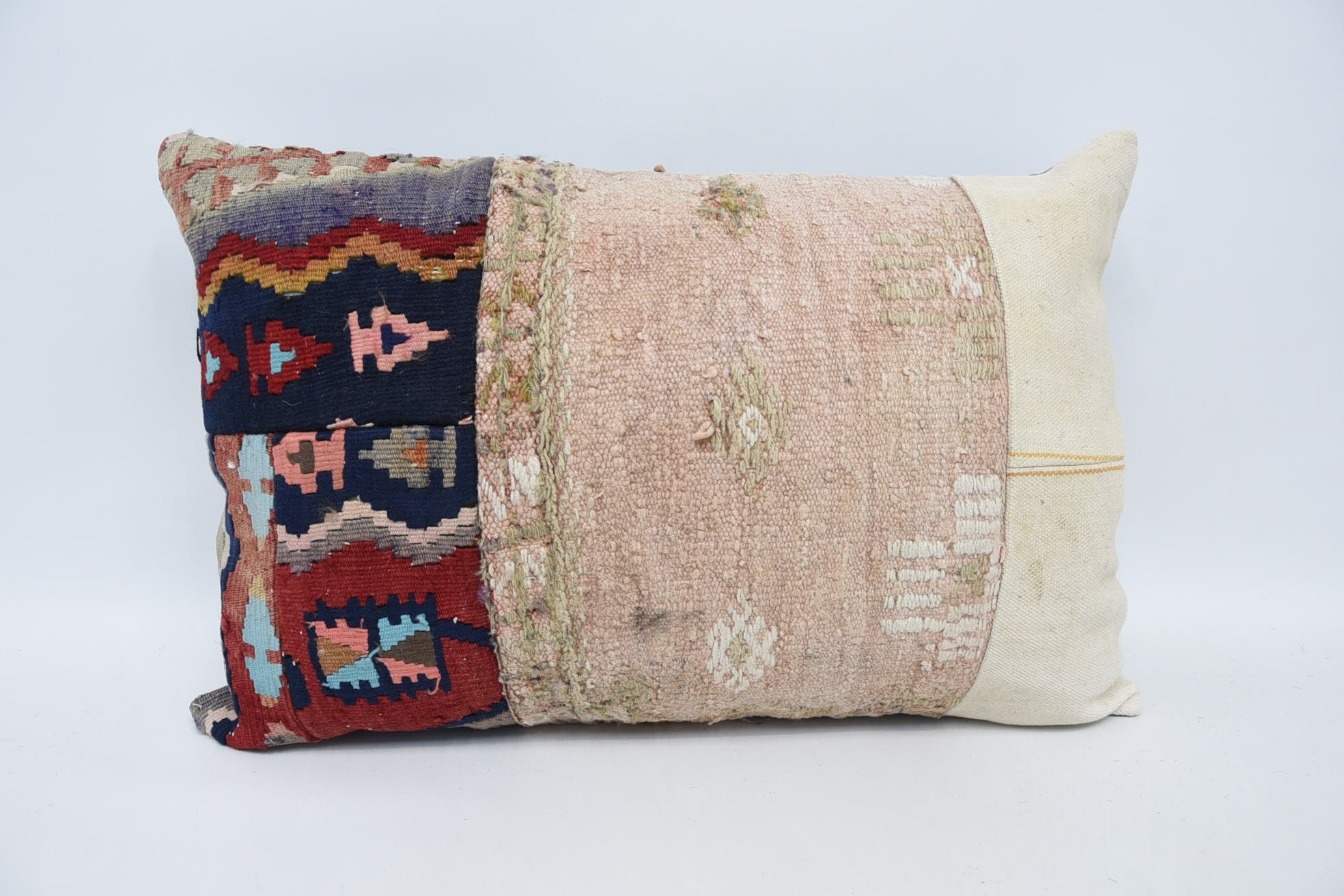 Vintage Pillow, Ethnical Kilim Rug Pillow, Meditation Cushion Cover, Boho Chic Cushion, Turkish Pillow, 16"x24" Pink Pillow