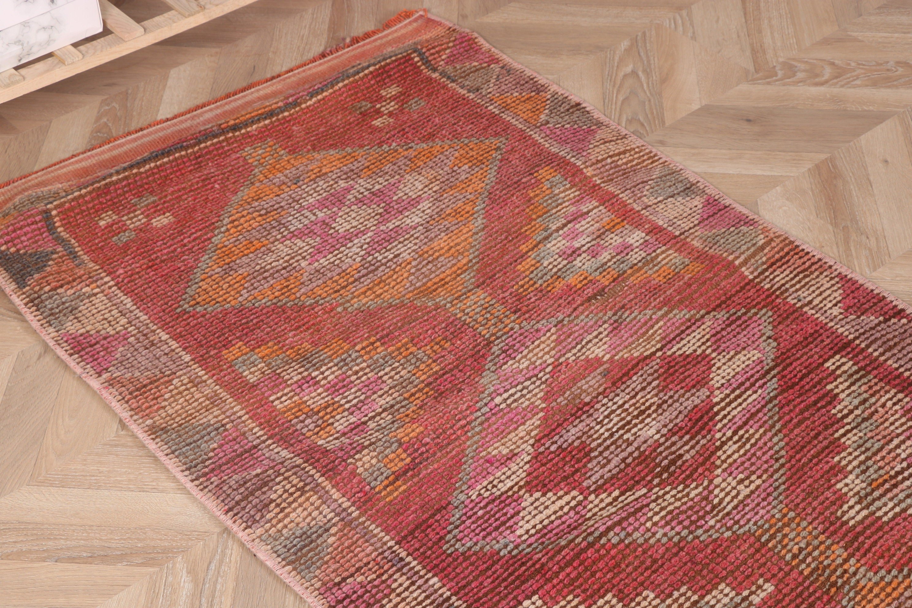 Vintage Runner Halıları, Kırmızı 2.7x12.4 ft Runner Halıları, Fas Halısı, Modern Halı, Beni Ourain Runner Halısı, Vintage Halı, Türk Halıları