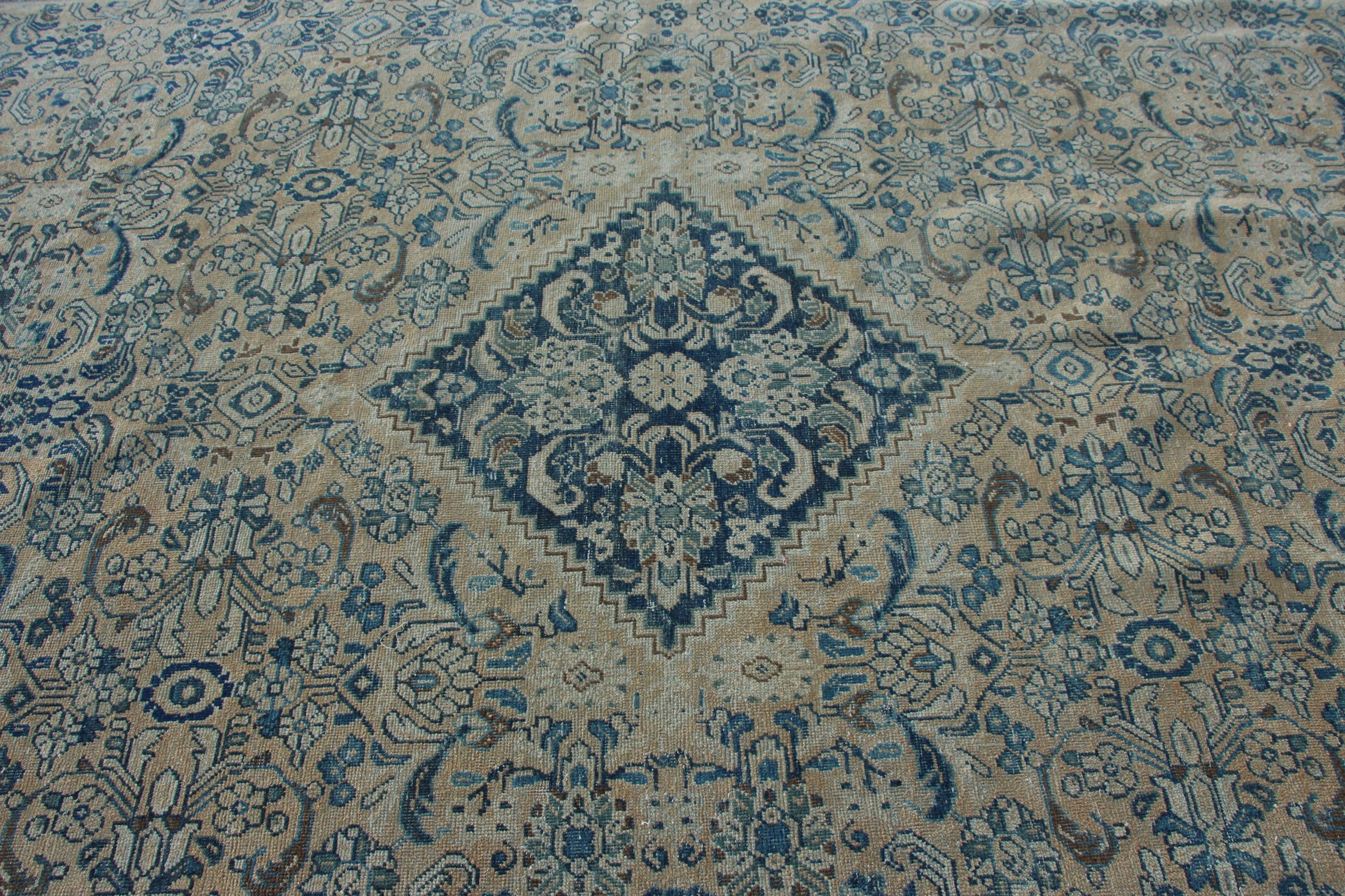 Bej 10.3x16.8 ft Büyük Boy Halılar, Yemek Odası Halısı, Salon Halısı, Vintage Halı, Boho Halısı, Oushak Halısı, Türk Halısı, El Dokuma Halısı