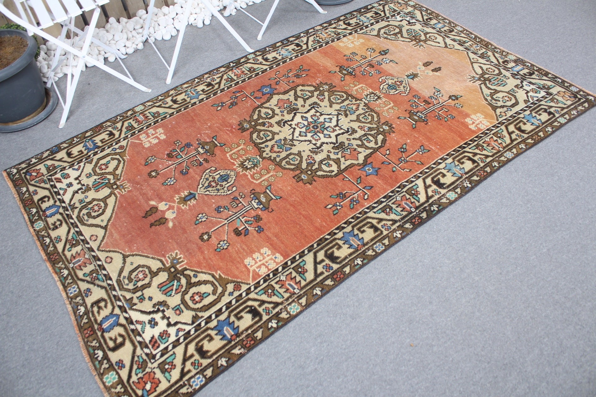 Floor Rug, 4.2x7 ft Area Rugs, Antique Rug, Rugs for Nursery, Living Room Rug, Vintage Rug, Red Home Decor Rugs, Pale Rugs, Turkish Rug