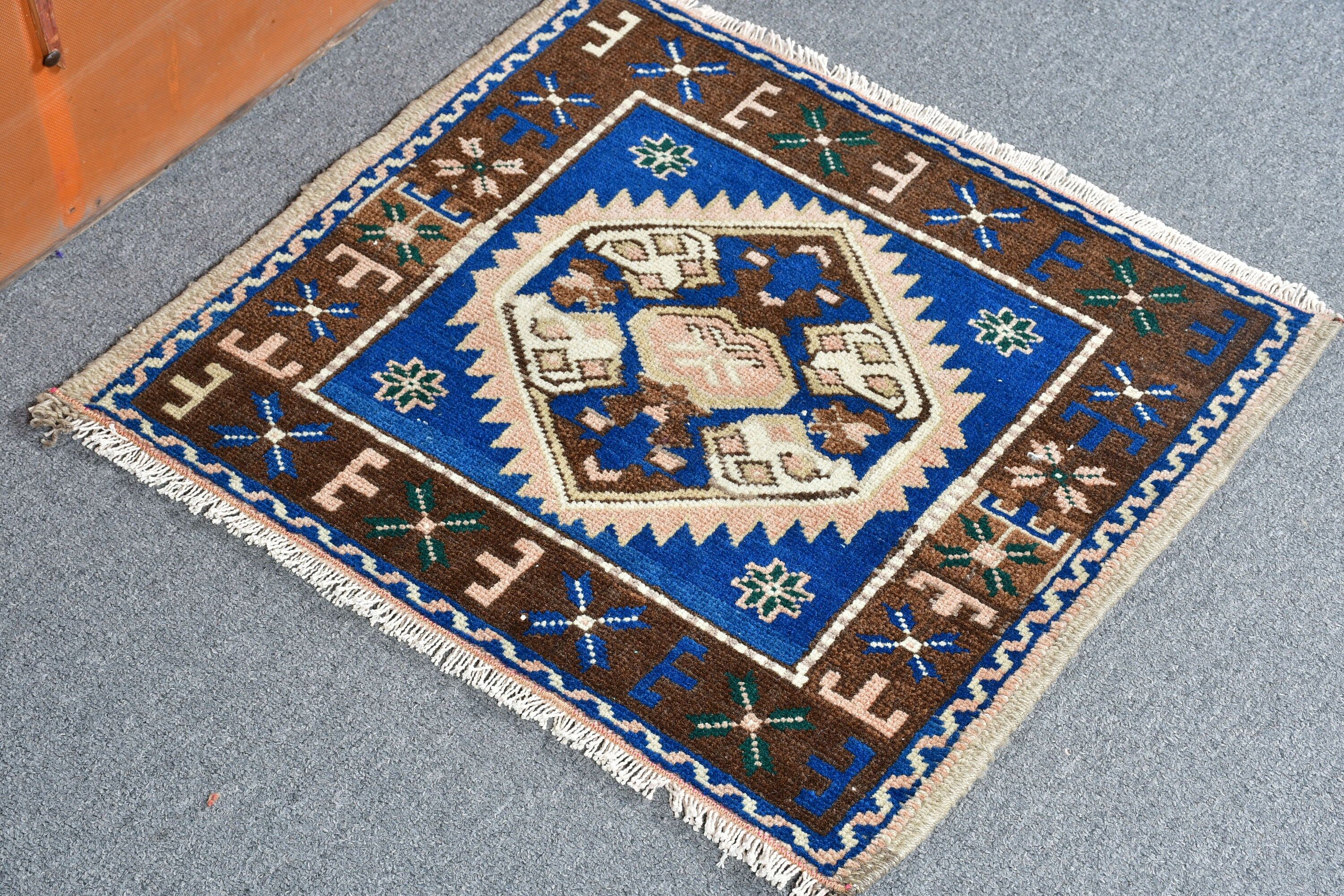 Banyo Halıları, Ev Dekorasyonu Halısı, Banyo Halısı, 1.7x1.9 ft Küçük Halı, Vintage Halı, Kahverengi Anadolu Halısı, Boho Halısı, Türk Halısı, Oryantal Halı