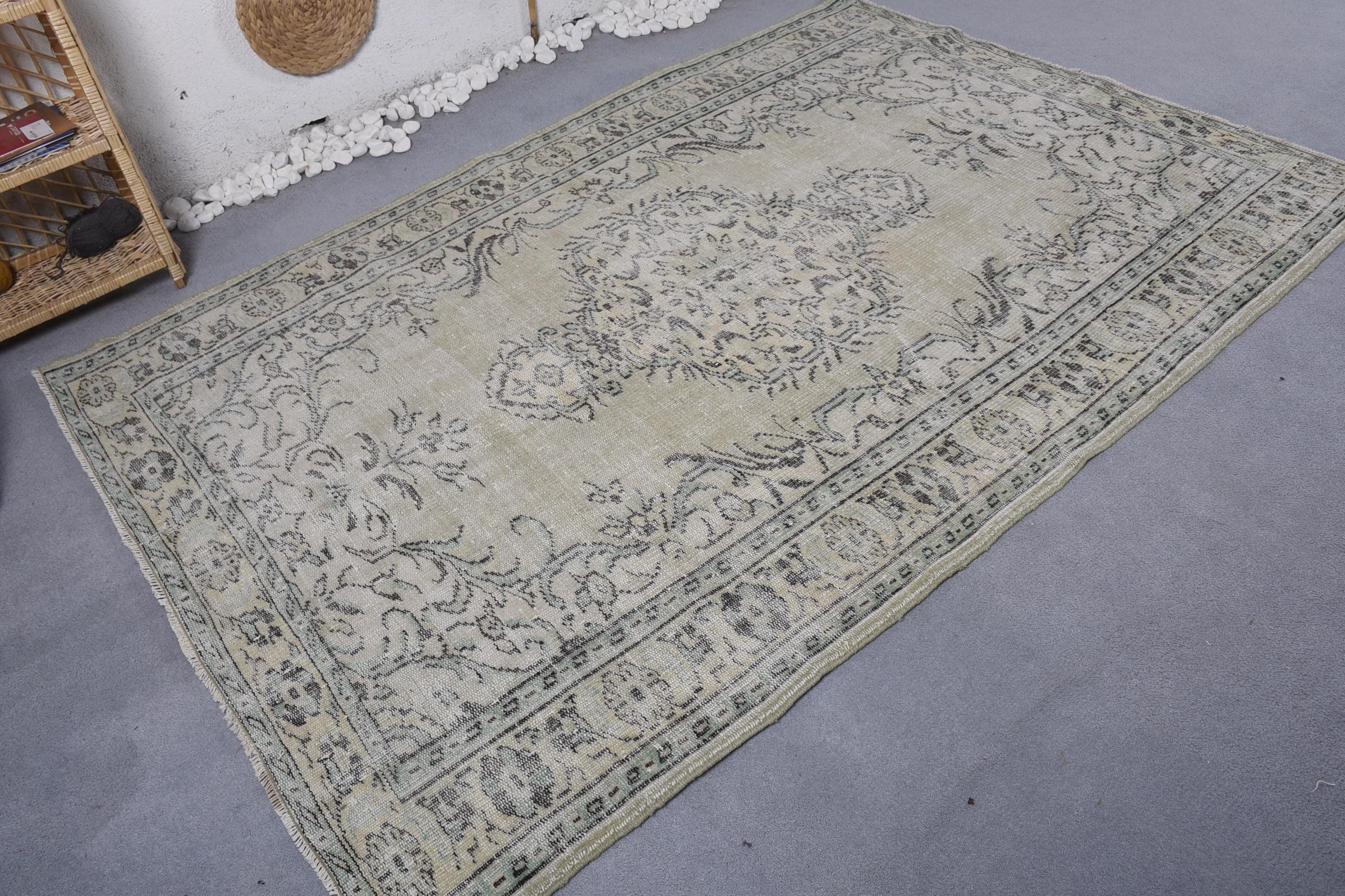 Vintage Halılar, Salon Halıları, Yemek Odası Halısı, Havalı Halılar, Türk Halıları, Yeşil Mutfak Halıları, 5.4x8.1 ft Büyük Halı, El Yapımı Halı