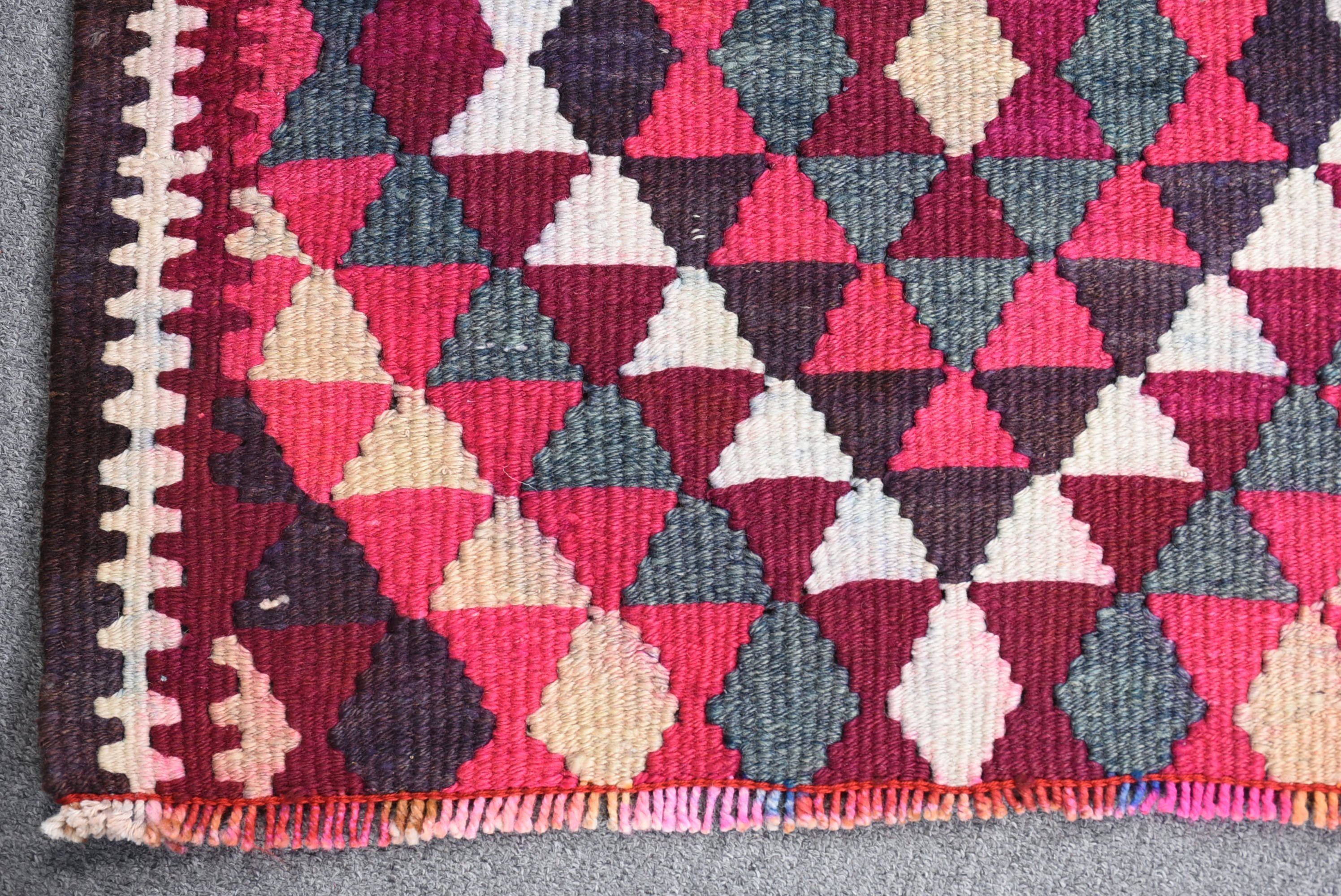 Pink Moroccan Rug, Turkish Rug, 2.4x11.9 ft Runner Rugs, Retro Rugs, Stair Rug, Rugs for Corridor, Vintage Rugs, Wool Rug, Floor Rug