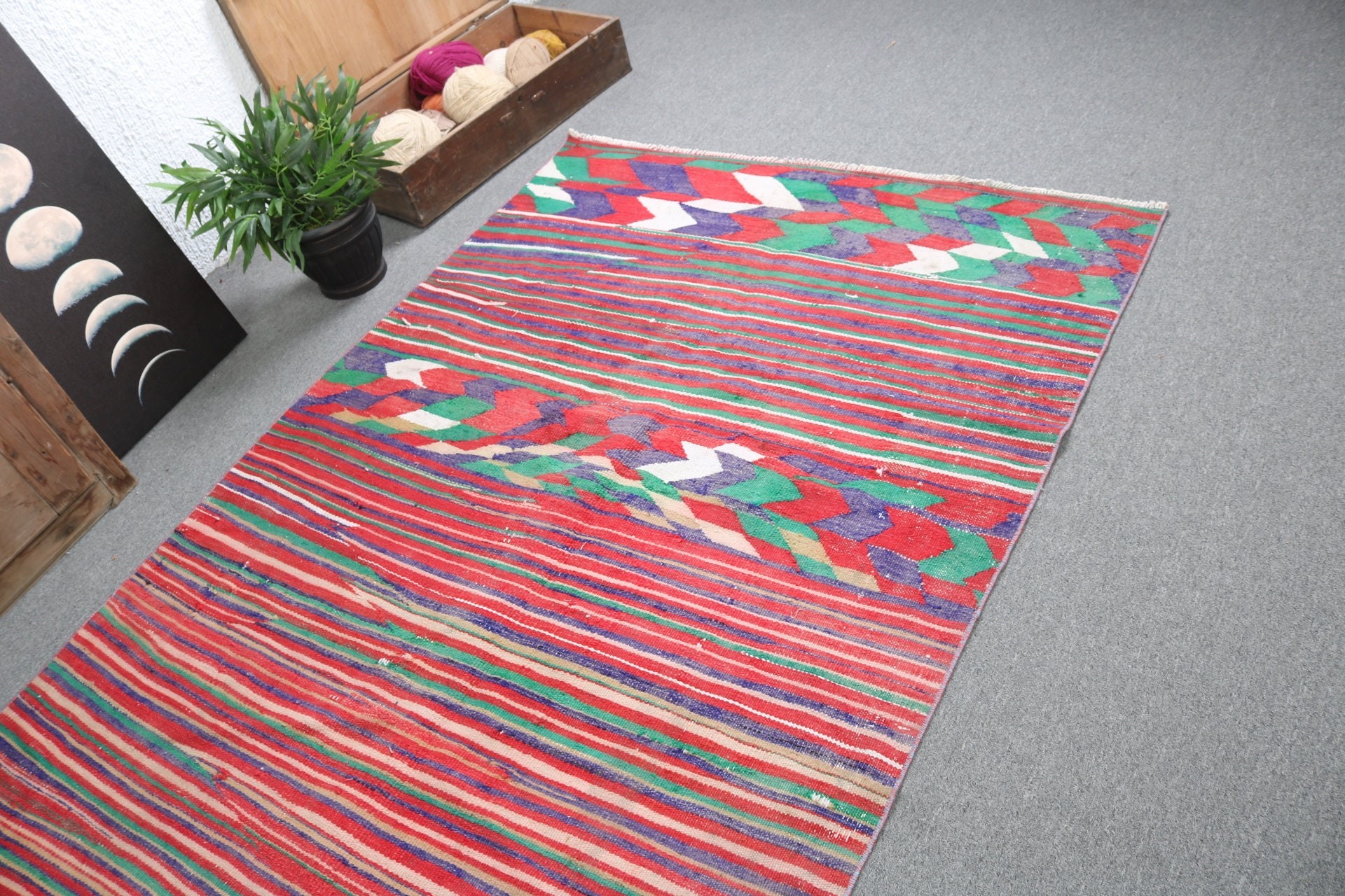 Kilim, Ev Dekorasyonu Halıları, Yatak Odası Halıları, Boho Alan Halısı, 4,4x8,4 ft Alan Halısı, Vintage Alan Halısı, Vintage Halı, Türk Halıları, Kırmızı Fas Halıları