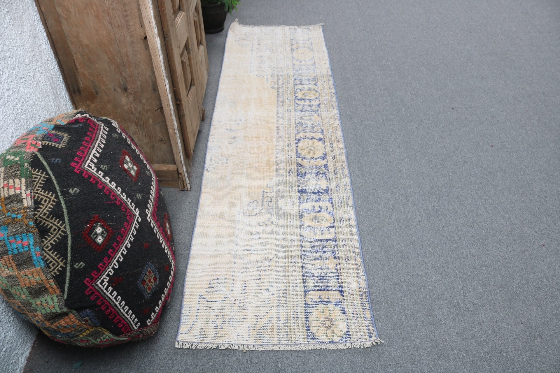 1.9x7 ft Runner Rugs, Turkish Rugs, Stair Rug, Vintage Rugs, Hallway Rugs, Rugs for Vintage Runner, Boho Rugs, Wool Rug, Beige Oushak Rug